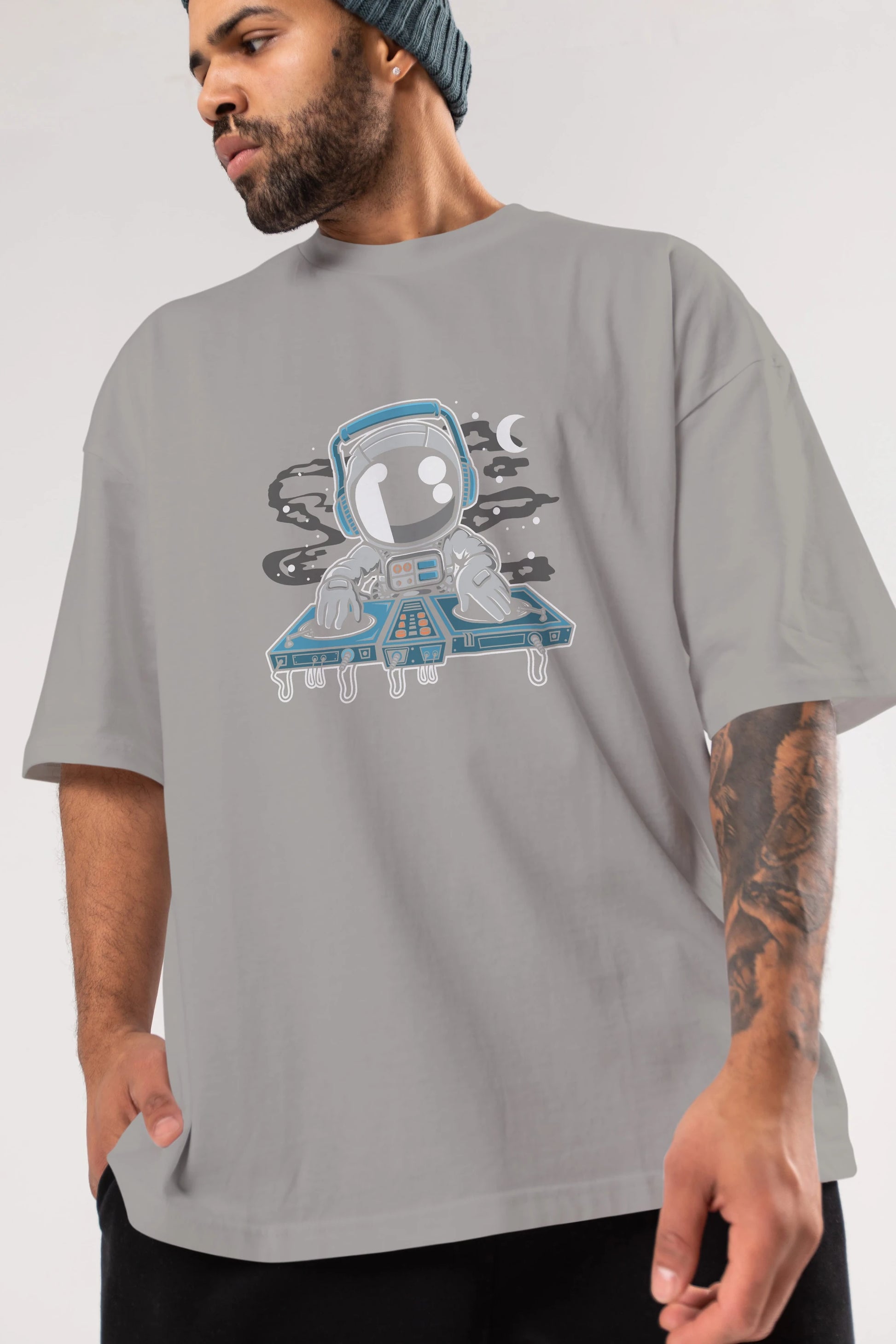 Astronaut Turntable Ön Baskılı Oversize t-shirt Erkek Kadın Unisex