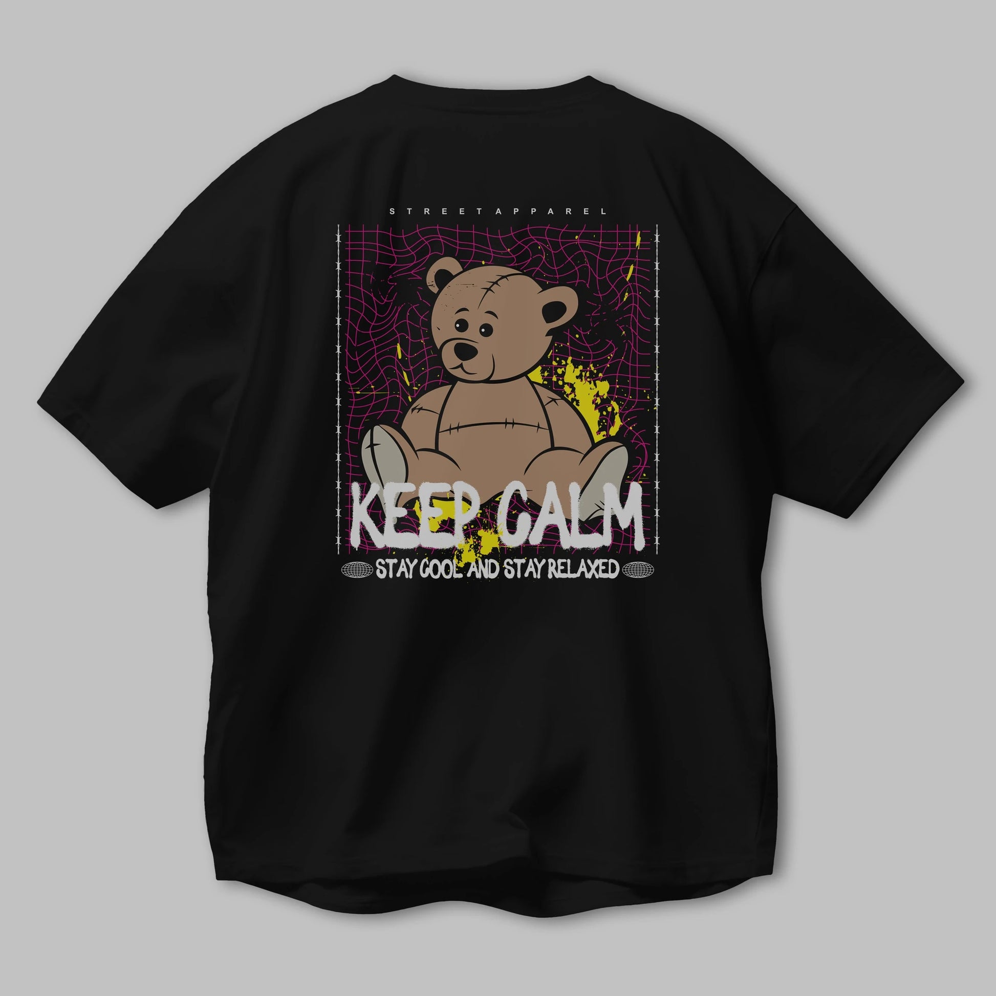 Keep Calm Bear Arka Baskılı Oversize t-shirt Erkek Kadın Unisex