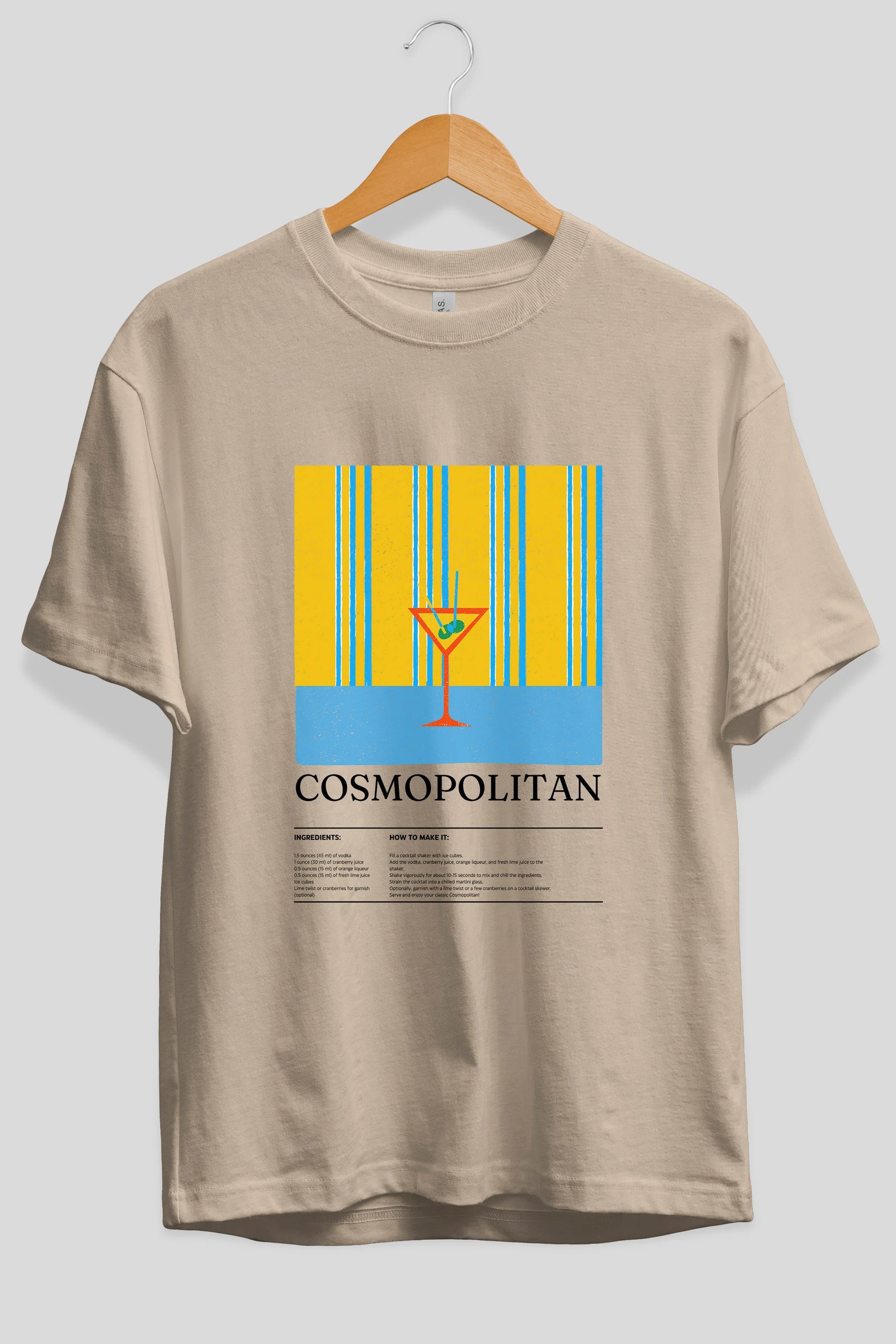 Cosmopolitan Kokteyl Ön Baskılı Oversize t-shirt Erkek Kadın %100 Pamuk Bisiklet Yaka tişort