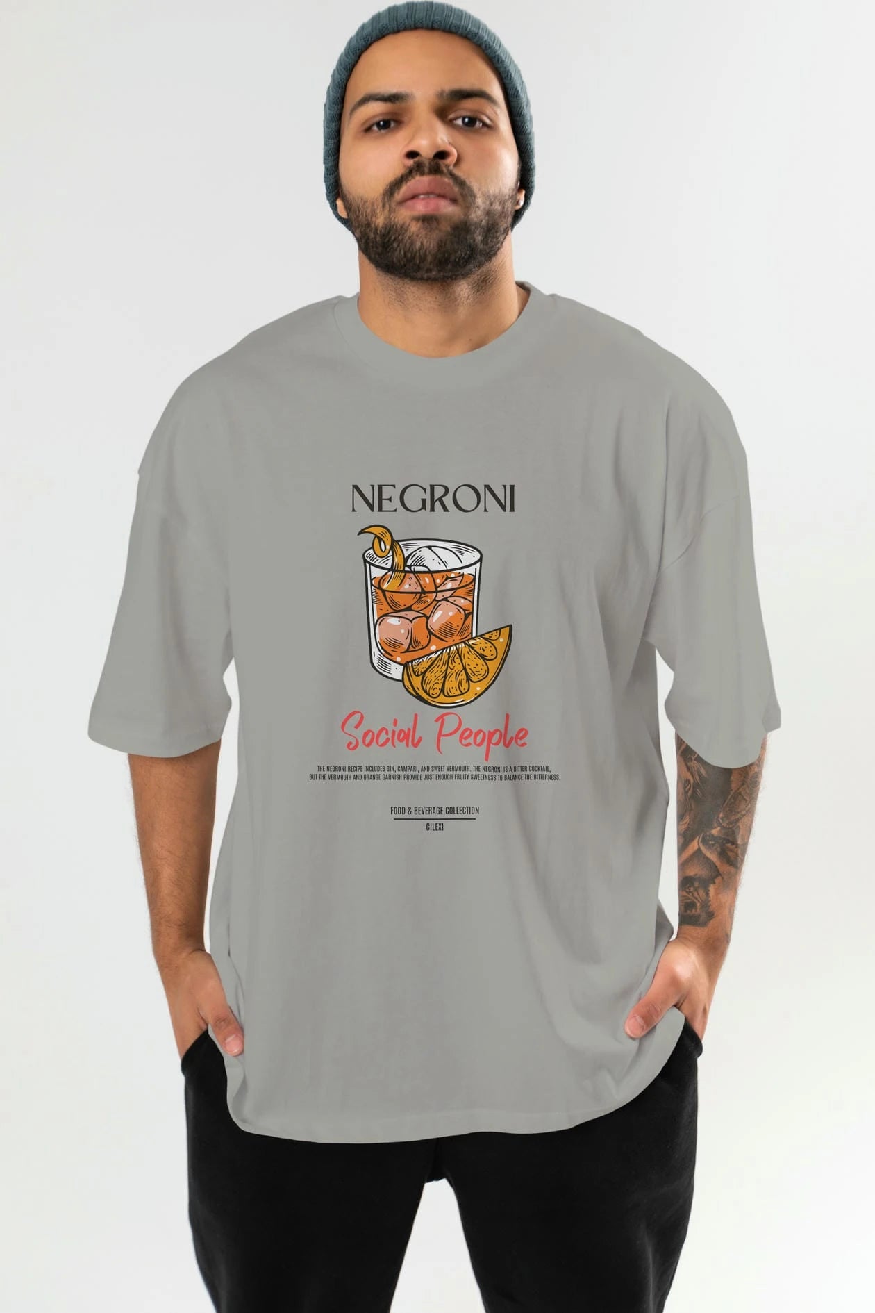 Negroni Kokteyl Serisi ön Baskılı Oversize t-shirt Erkek Kadın %100 Pamuk Bisiklet Yaka tişort