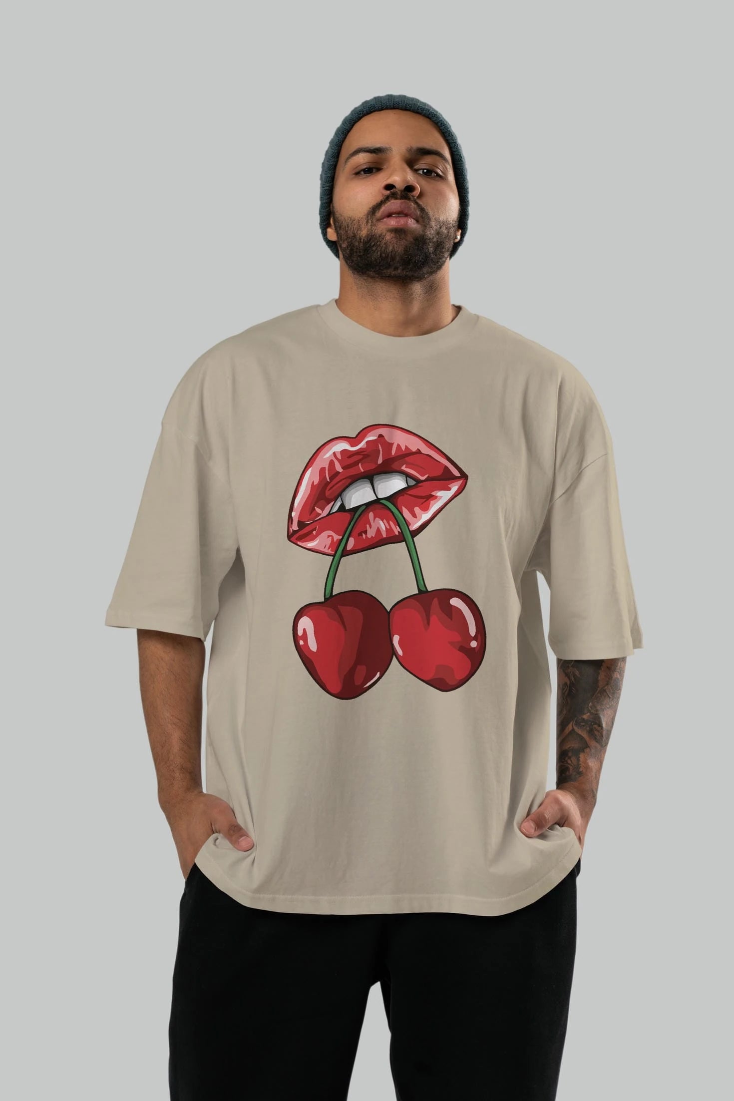 Cherry Cherries 11 Ön Baskılı Oversize t-shirt Erkek Kadın Pamuk Bisiklet Yaka tişort