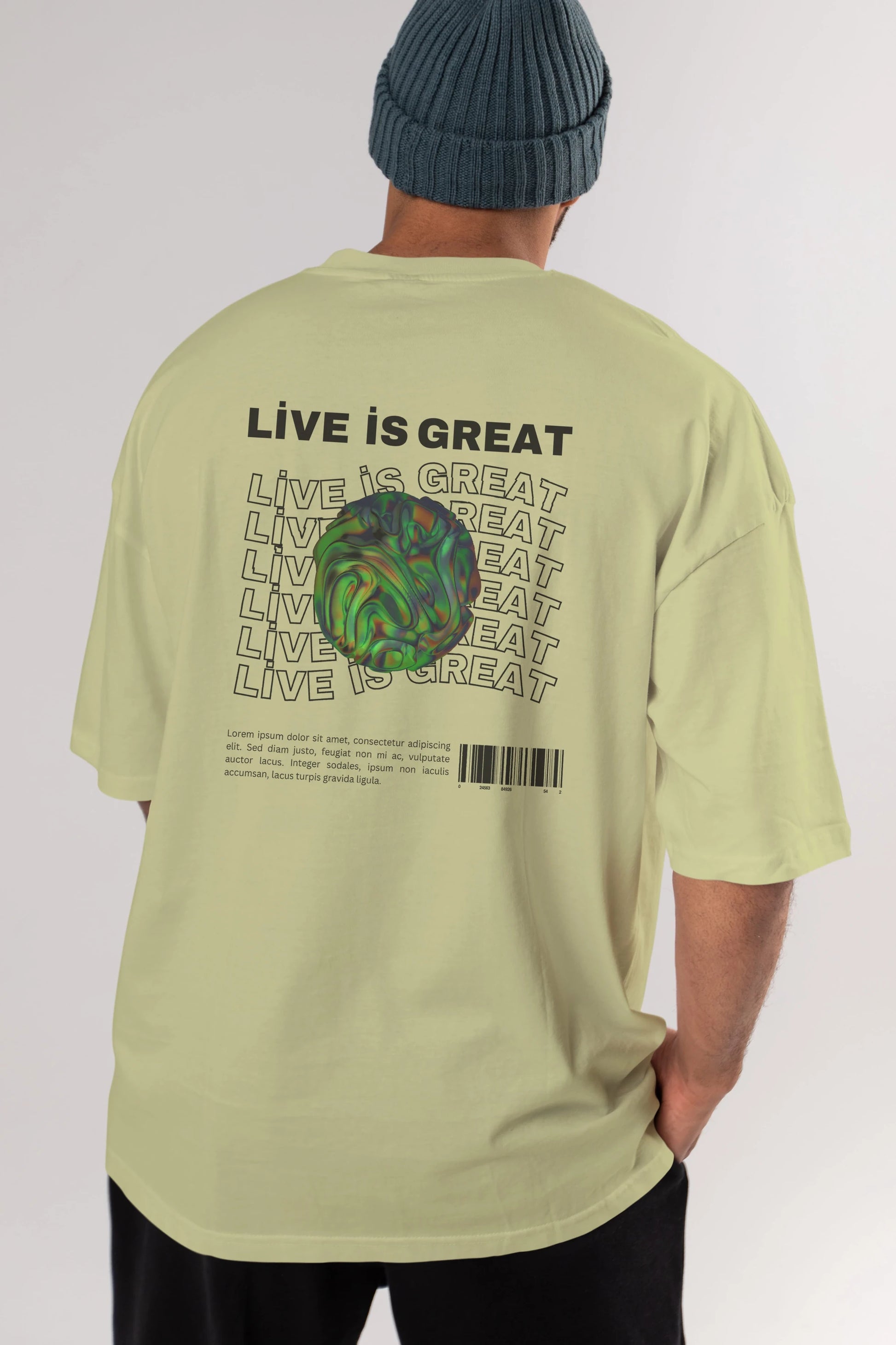 Live is Great Yazılı Arka Baskılı Oversize t-shirt Erkek Kadın Unisex