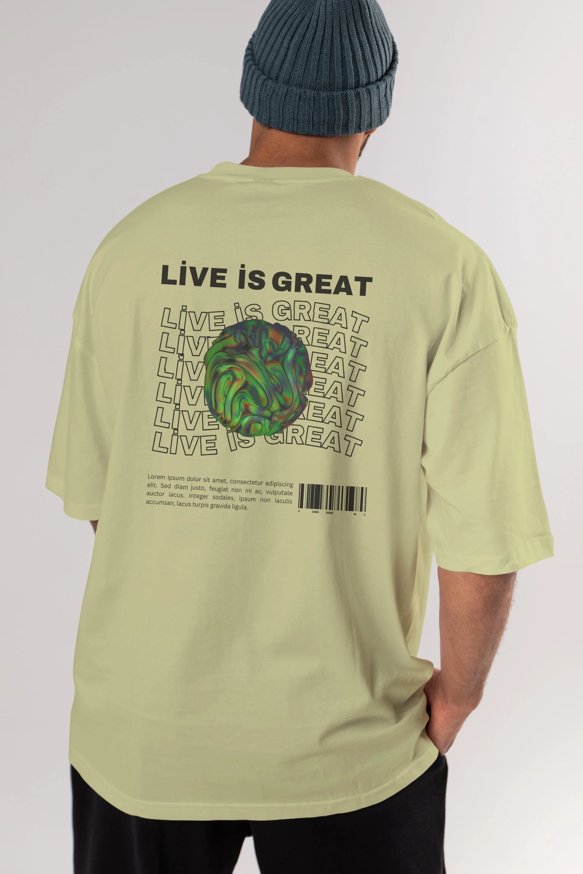 Live is Great Yazılı Arka Baskılı Oversize t-shirt Erkek Kadın Unisex