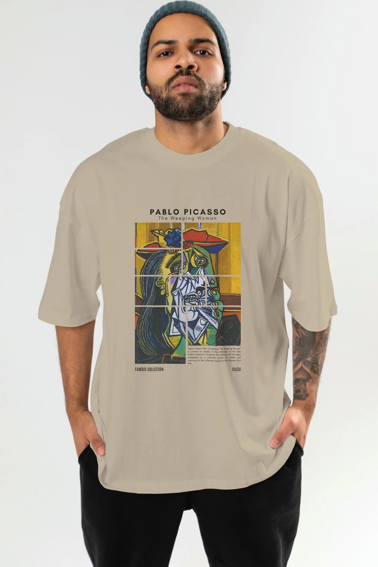 Pablo Picasso ön Baskılı Oversize t-shirt Erkek Kadın Bisiklet Yaka Pamuk tişort