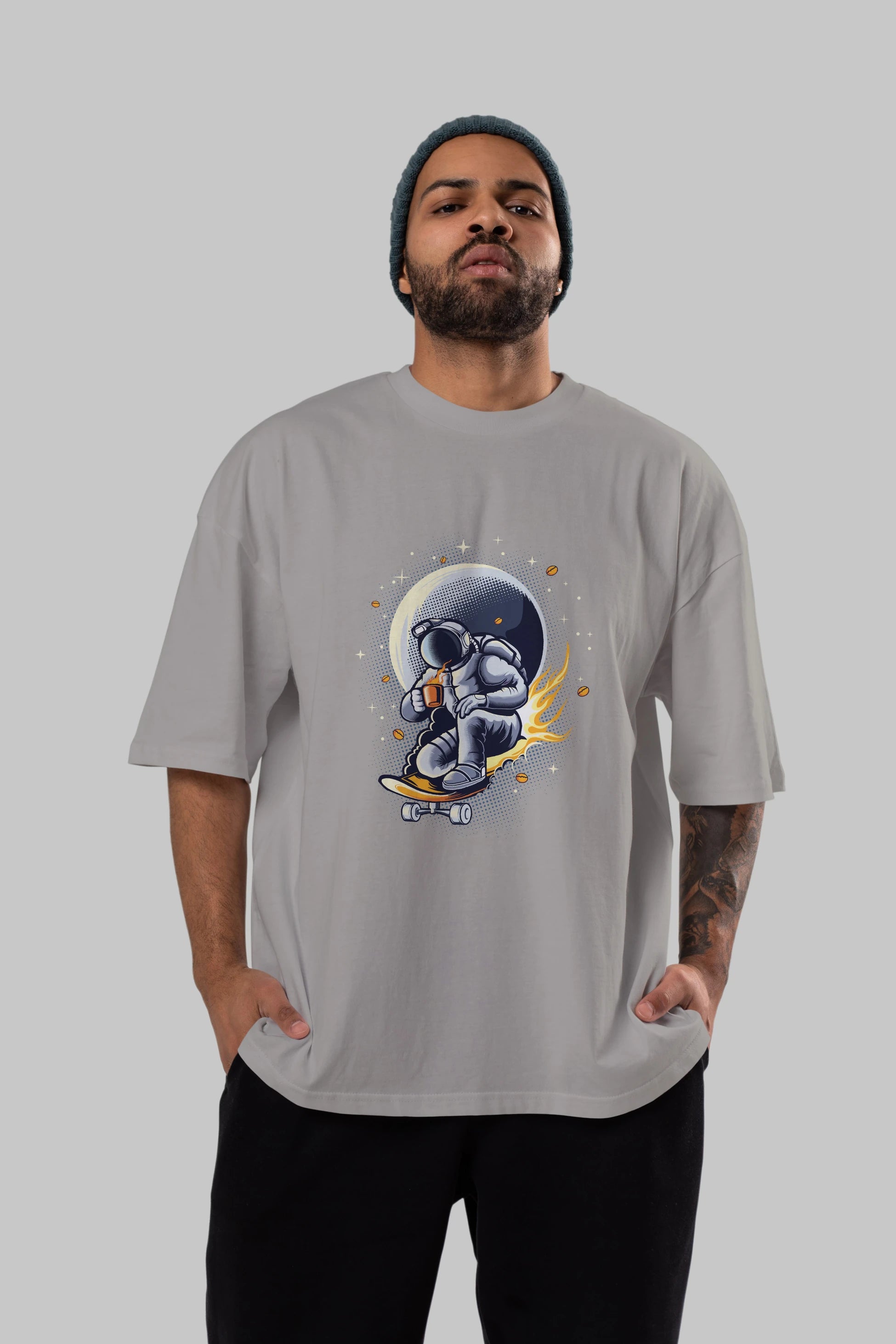 Astro Coffee Addict Ön Baskılı Oversize t-shirt Erkek Kadın Unisex