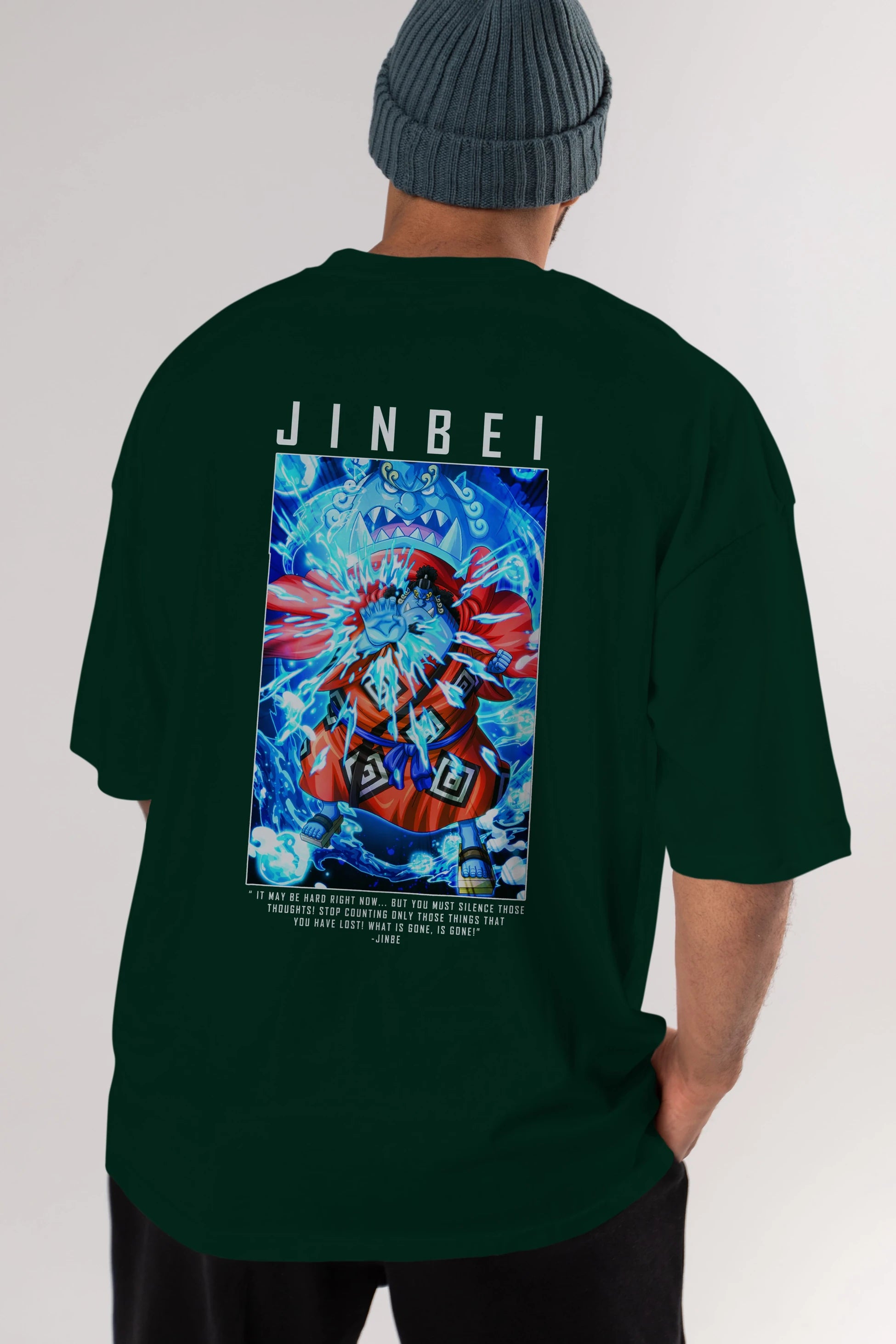 Jinbei Anime Arka Baskılı Oversize t-shirt Erkek Kadın Unisex %100 pamuk tişort