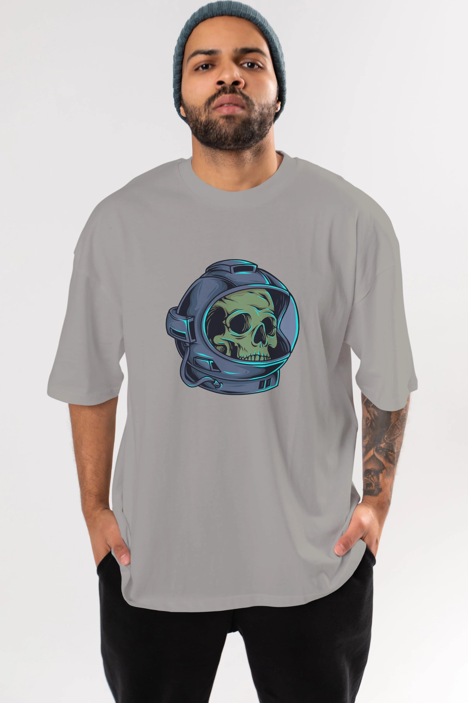 Astroskull Ön Baskılı Oversize t-shirt Erkek Kadın Unisex