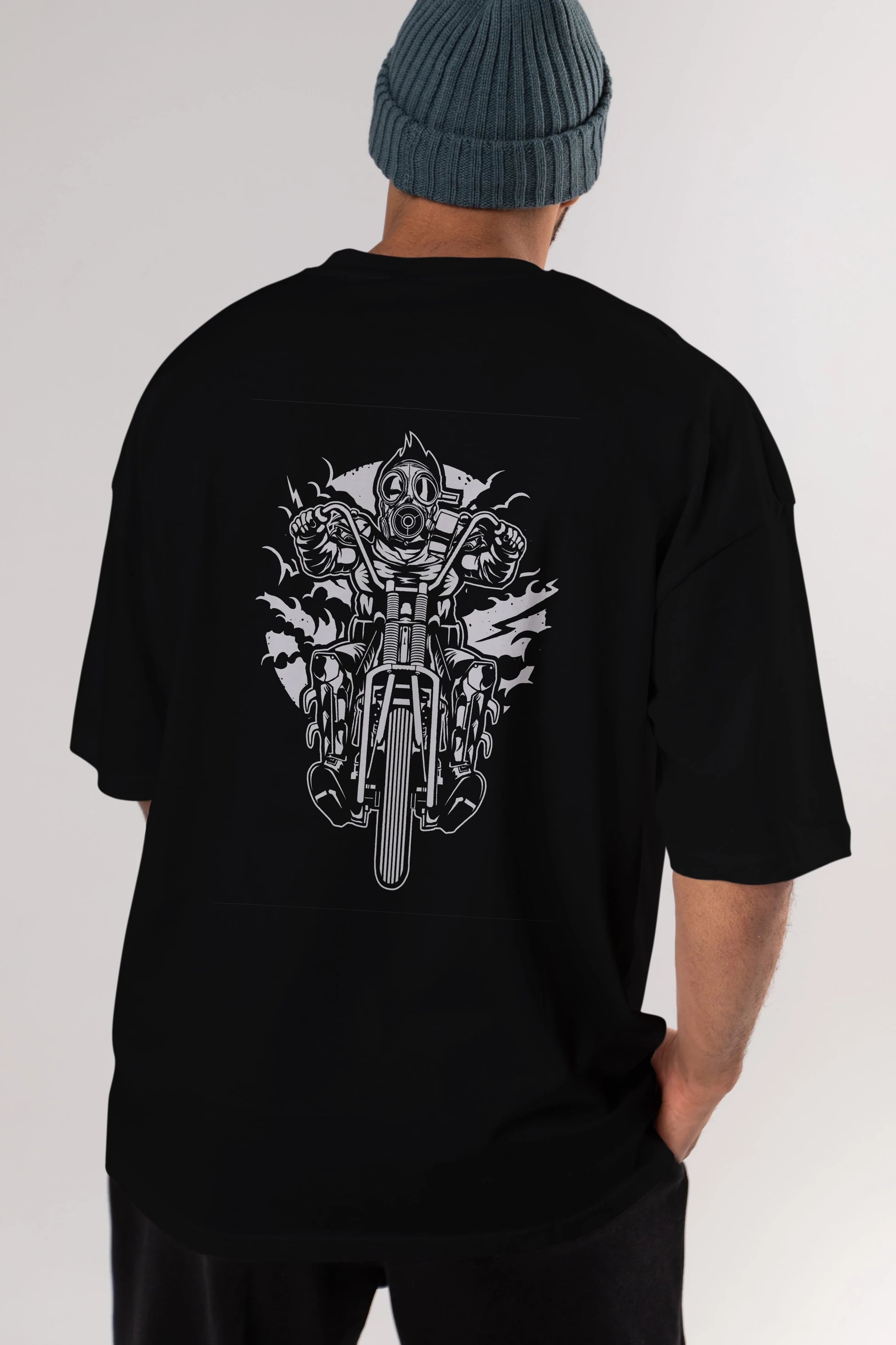 Gasmask Chopper Arka Baskılı Oversize t-shirt Erkek Kadın Unisex %100 Pamuk