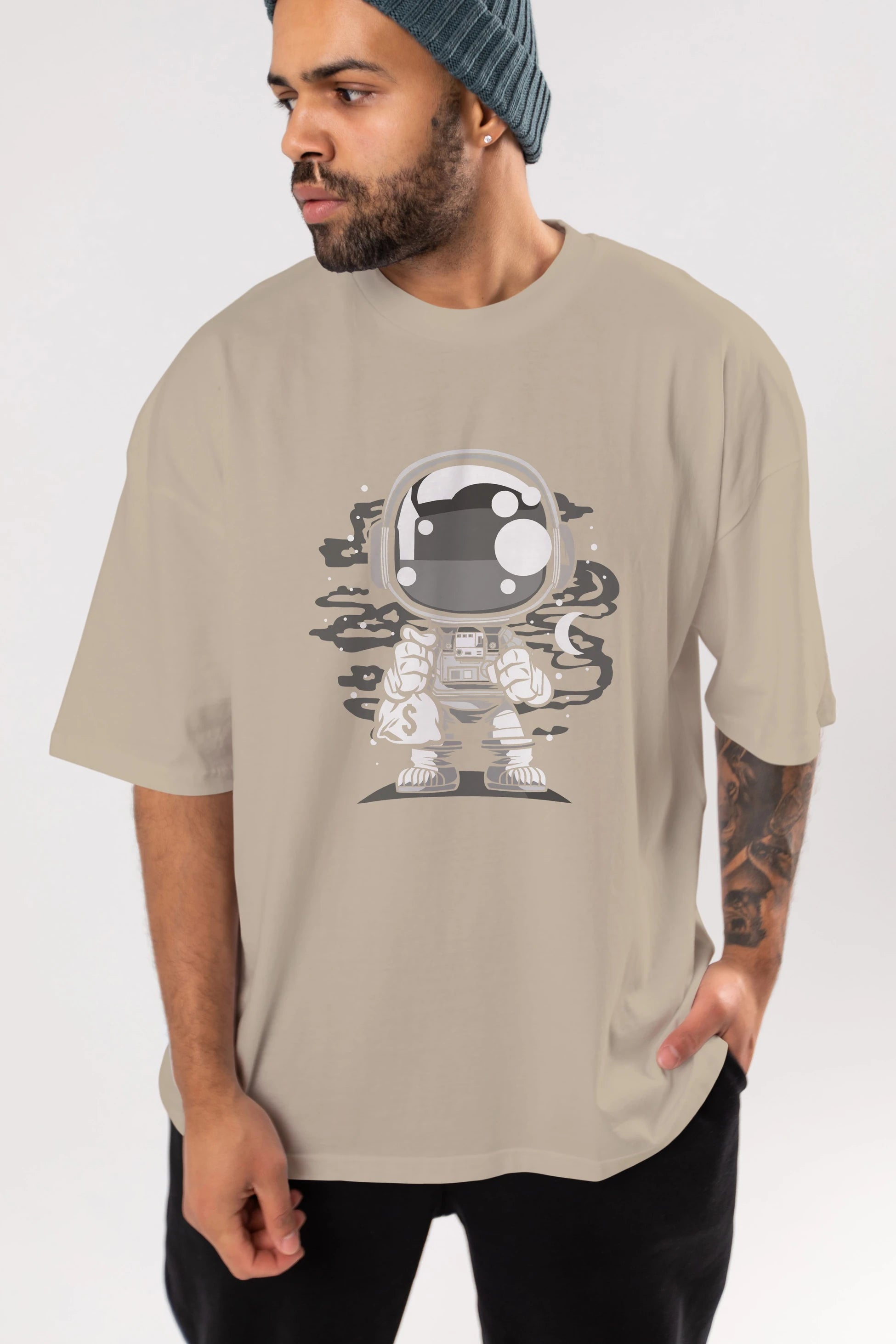 Astronaut Chibi Ön Baskılı Oversize t-shirt Erkek Kadın Unisex