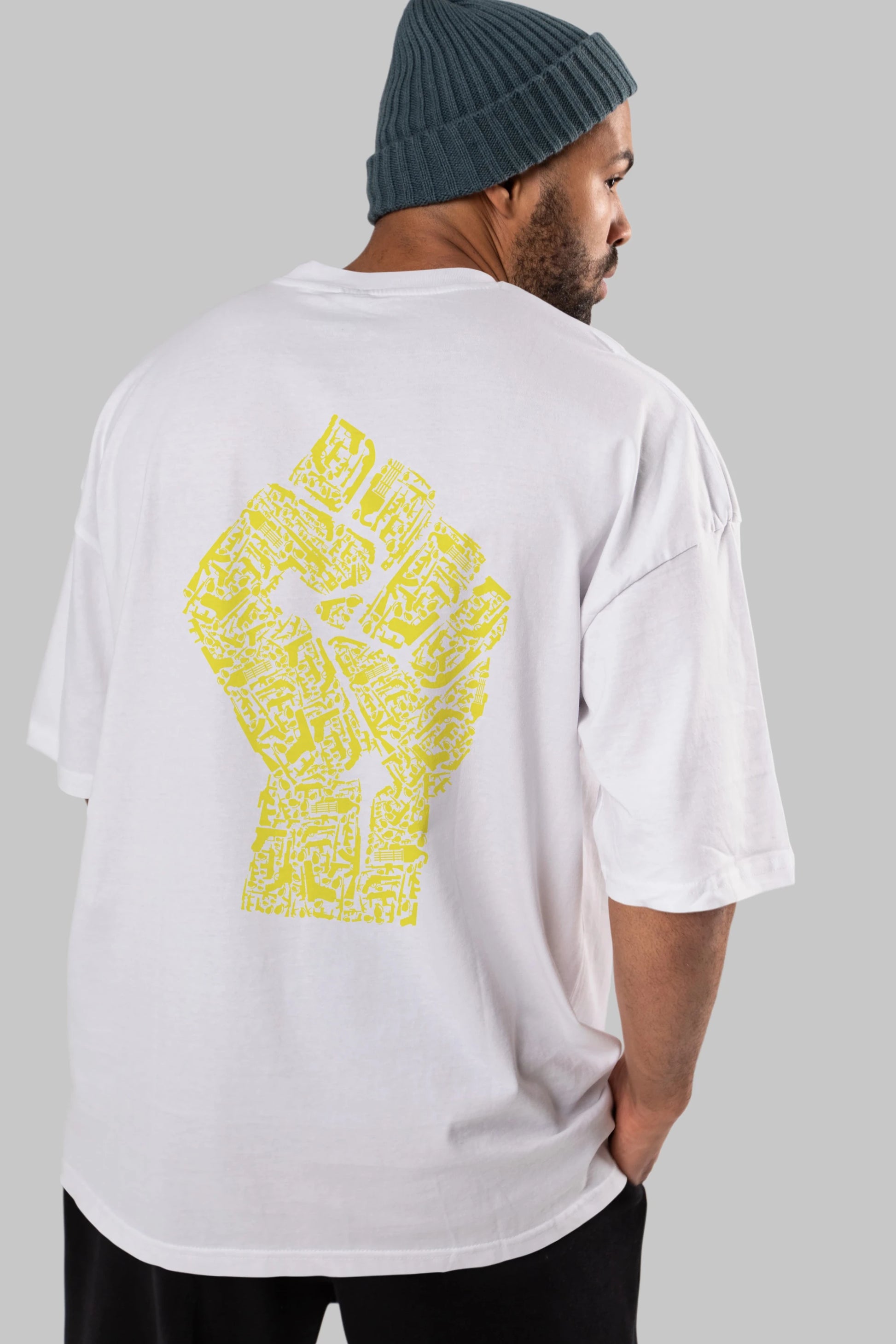 Hand Of Revolution Arka Baskılı Oversize t-shirt %100 pamuk Erkek Kadın Unisex