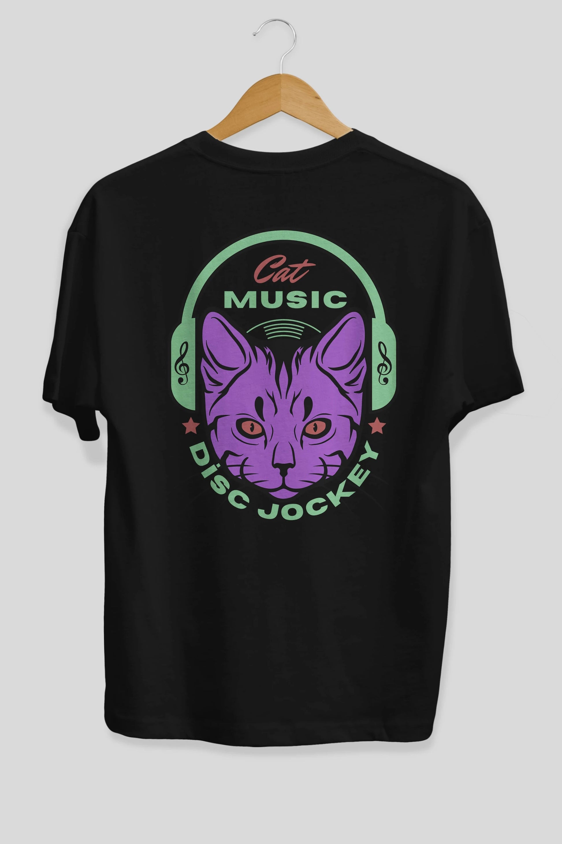 Cat Music Arka Baskılı Oversize t-shirt Erkek Kadın Unisex