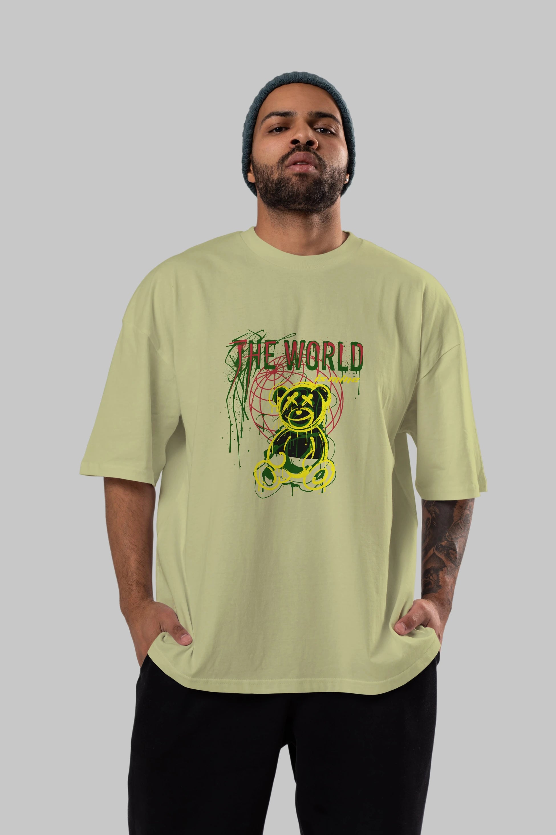 The World is Mine Bear Ön Baskılı Oversize t-shirt Erkek Kadın Unisex