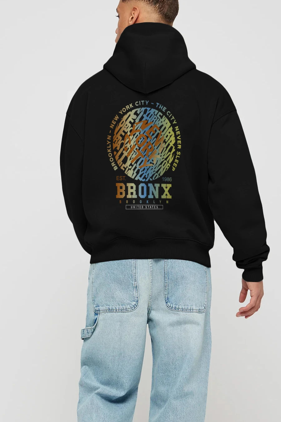 Brooklyn and New York City Arka Baskılı Hoodie Oversize Kapüşonlu Sweatshirt Erkek Kadın Unisex