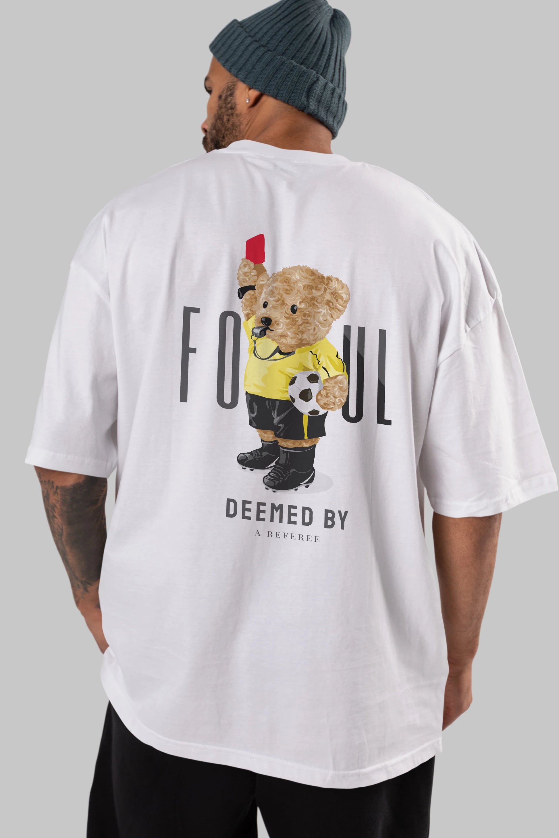 Teddy Bear Kırmızı Kart Arka Baskılı Oversize t-shirt Erkek Kadın Unisex %100 Pamuk
