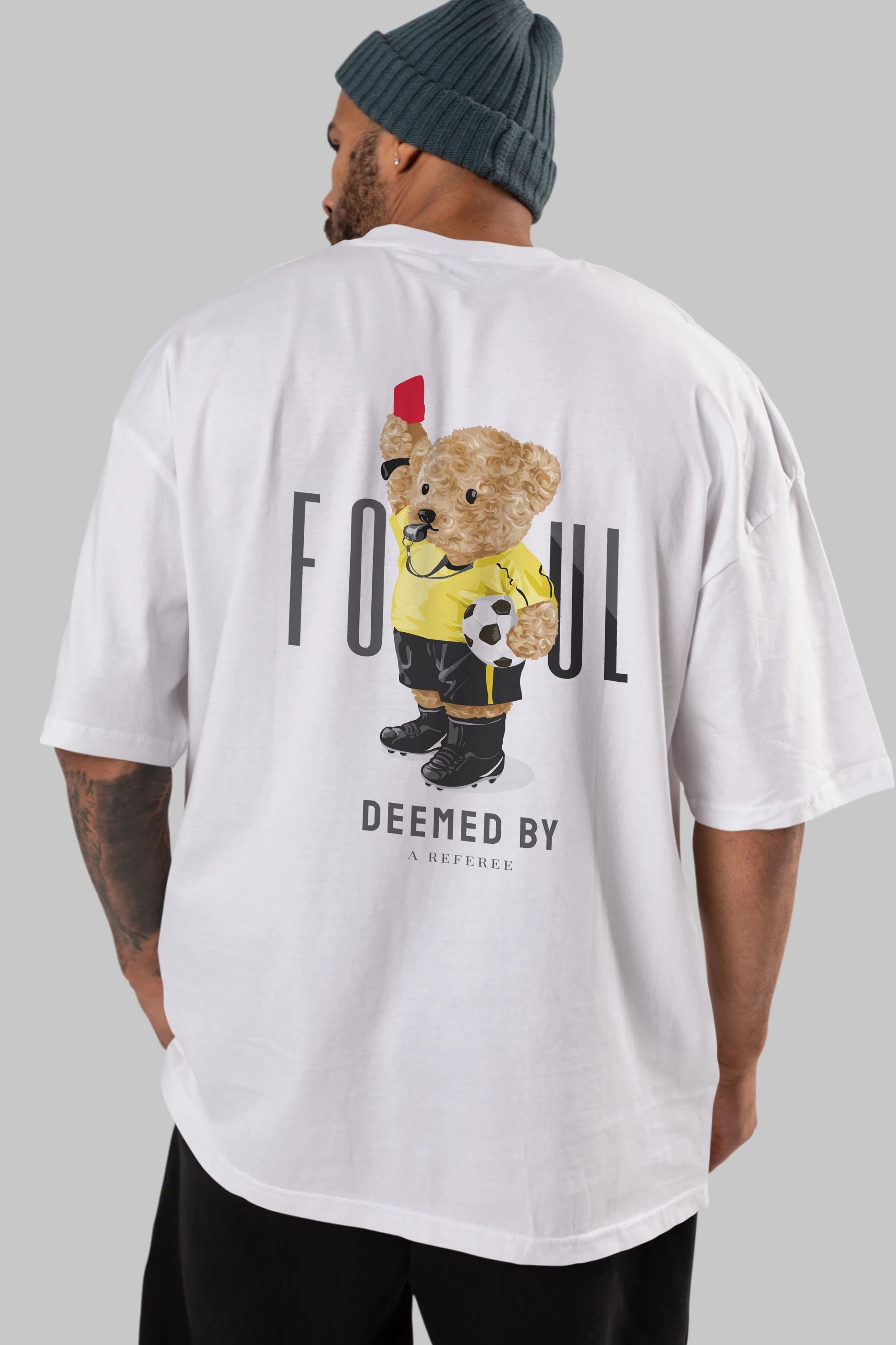 Teddy Bear Kırmızı Kart Arka Baskılı Oversize t-shirt Erkek Kadın Unisex %100 Pamuk