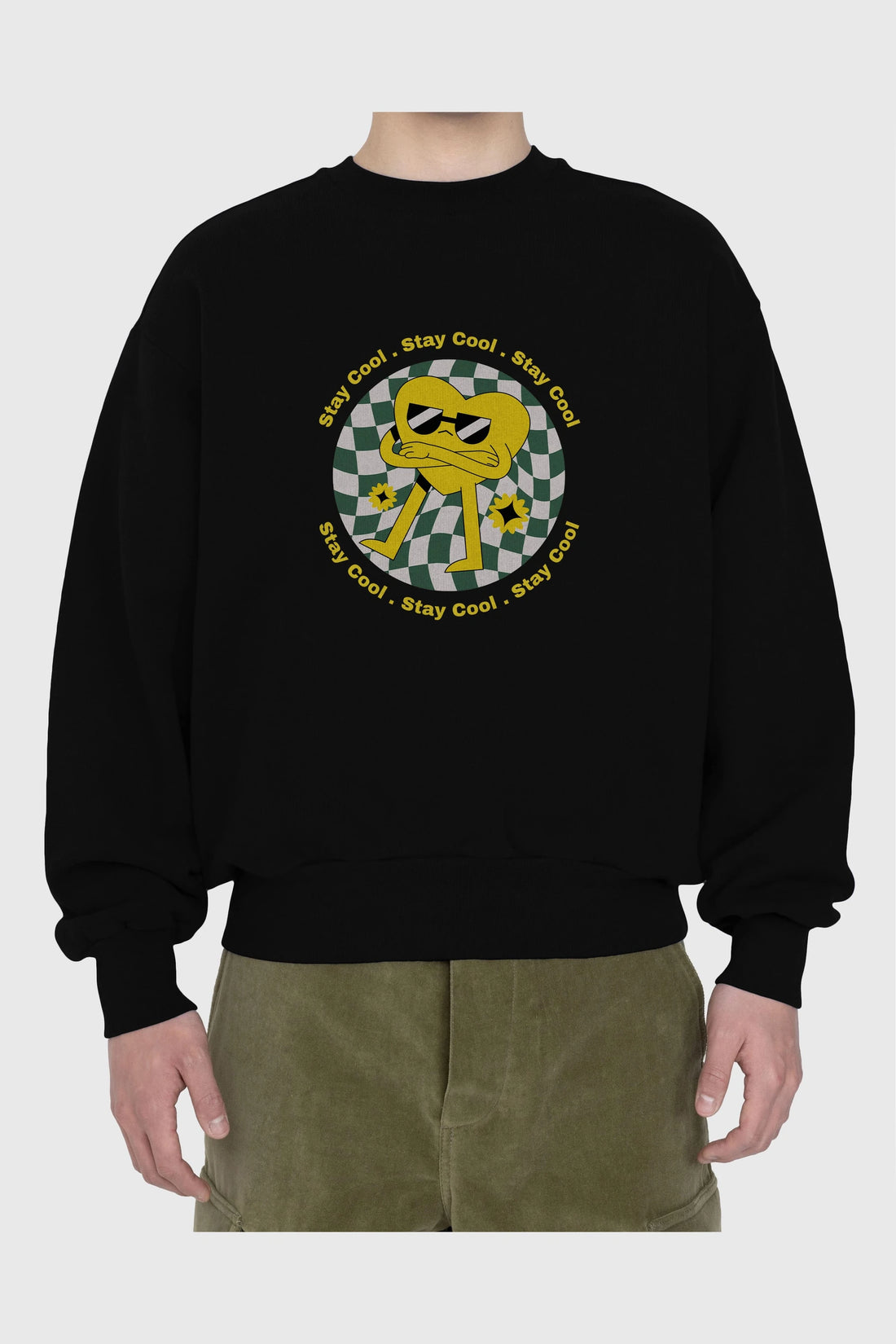 Stay Cool Yazılı Ön Baskılı Oversize Sweatshirt Erkek Kadın Unisex