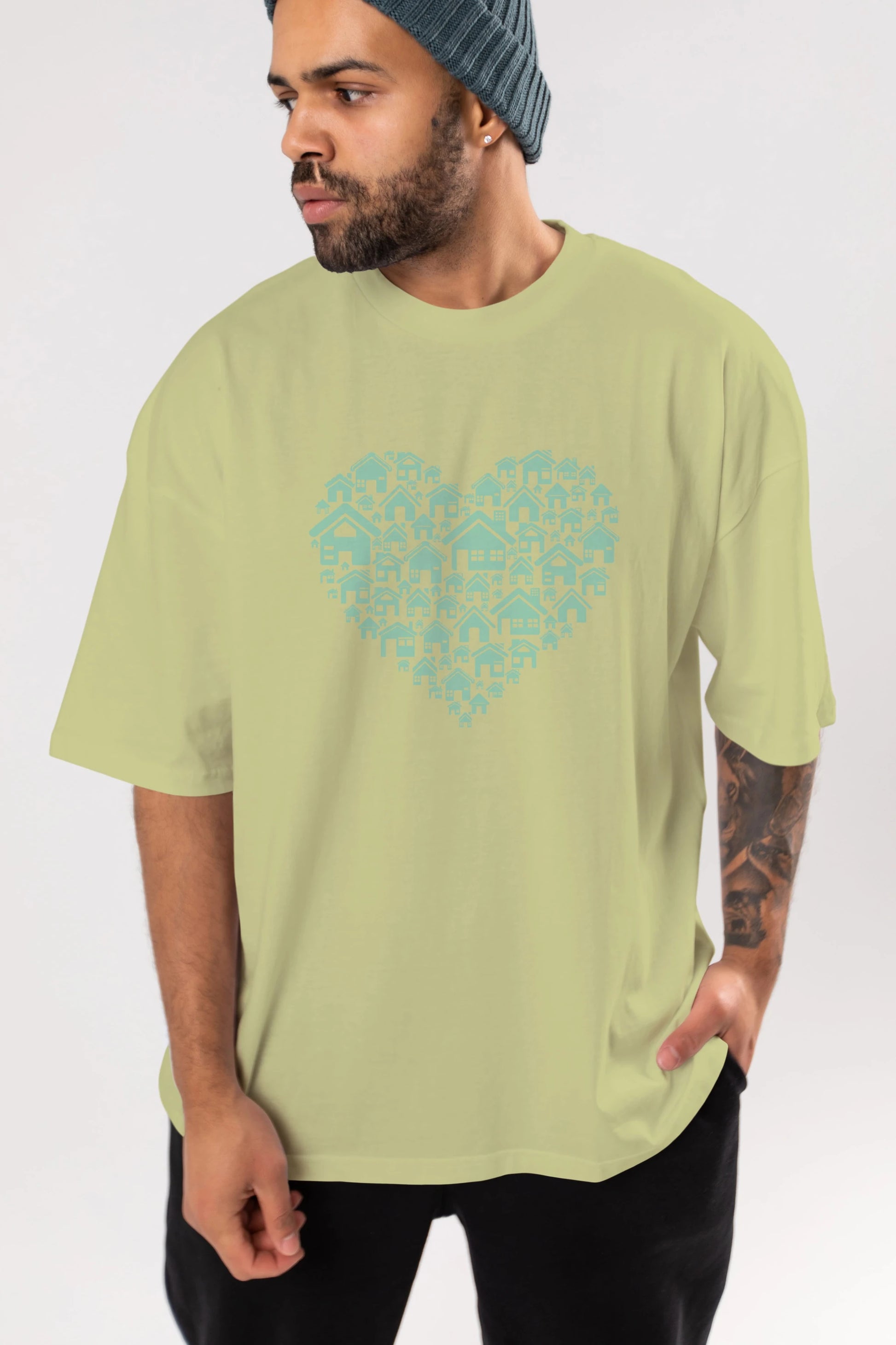 Home Heart Ön Baskılı Oversize t-shirt %100 pamuk Erkek Kadın Unisex