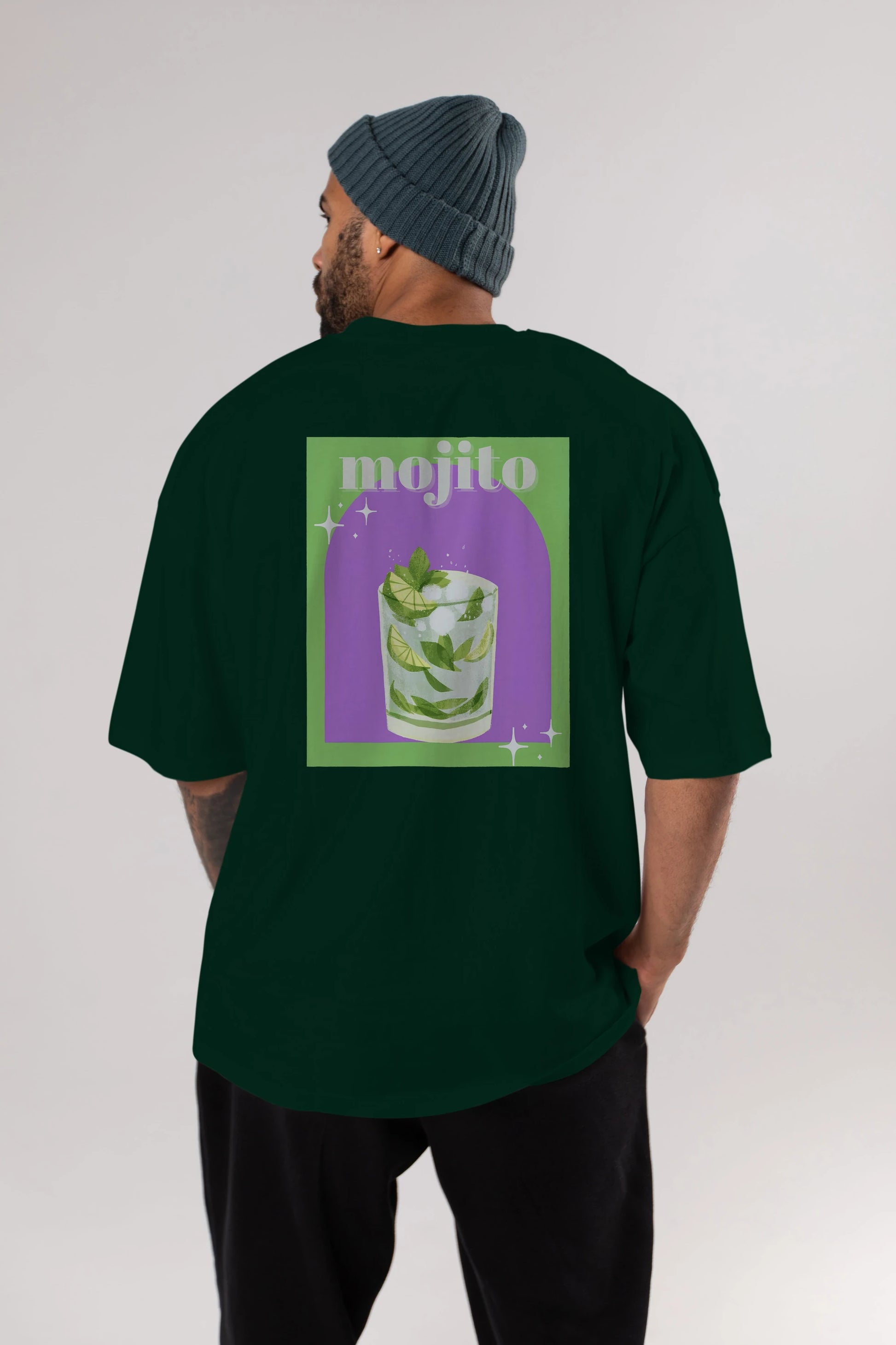 Mojito 3 Arka Baskılı Oversize t-shirt Erkek Kadın Unisex %100 Pamuk Bisiklet Yaka tişort