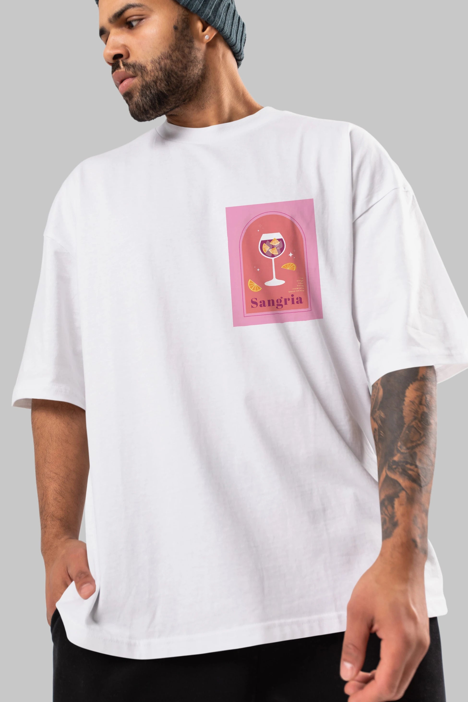 Sangria Ön Sol Baskılı Oversize t-shirt Erkek Kadın Unisex %100 Pamuk Bisiklet Yaka tişort