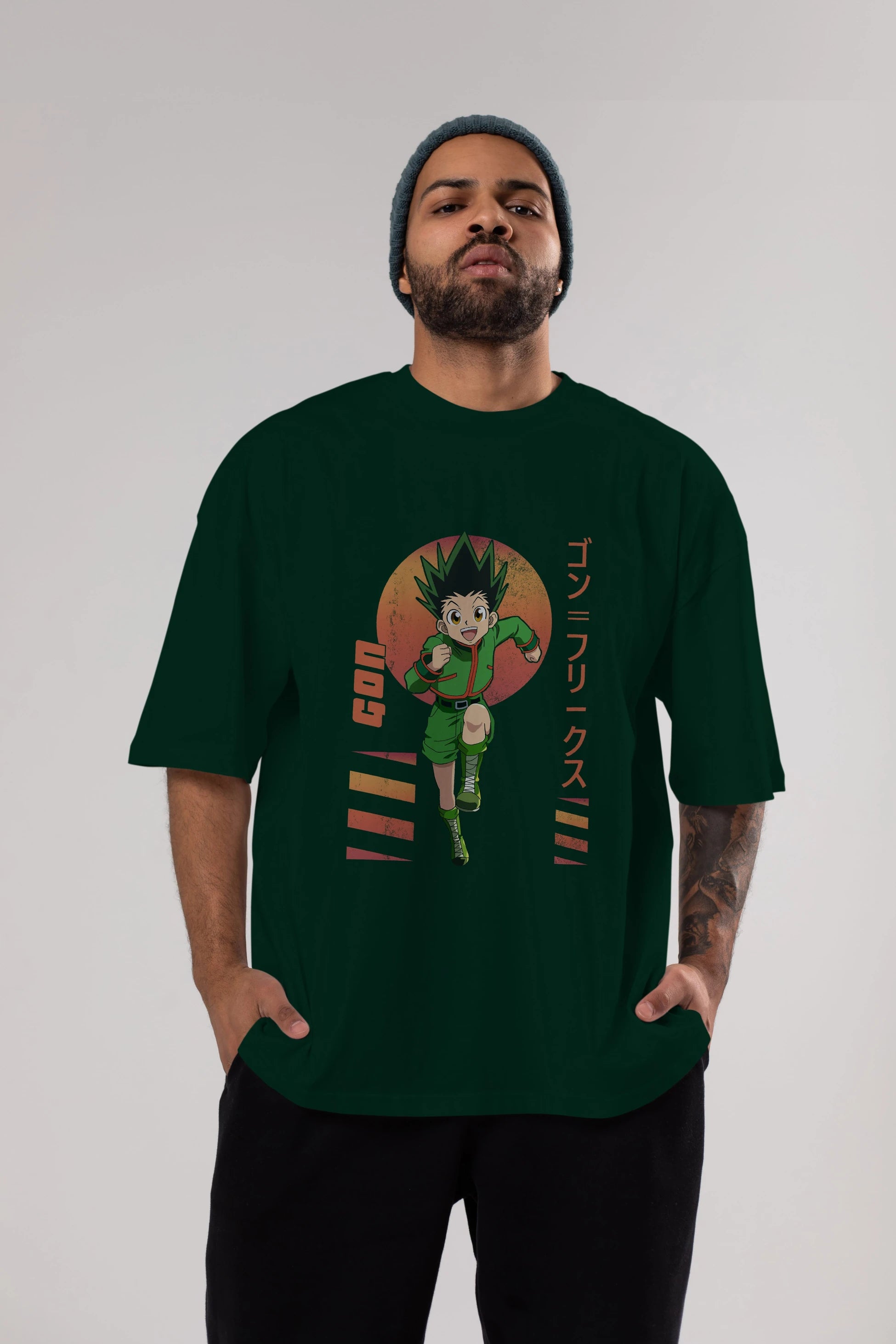 Gon Freecss HUNTER X HUNTER 2 Anime Ön Baskılı Oversize t-shirt %100 pamuk Erkek Kadın Unisex