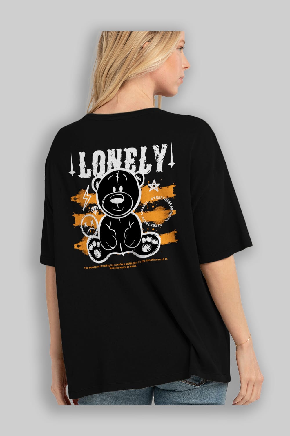 Teddy Bear Lonely Arka Baskılı Oversize t-shirt Erkek Kadın Unisex