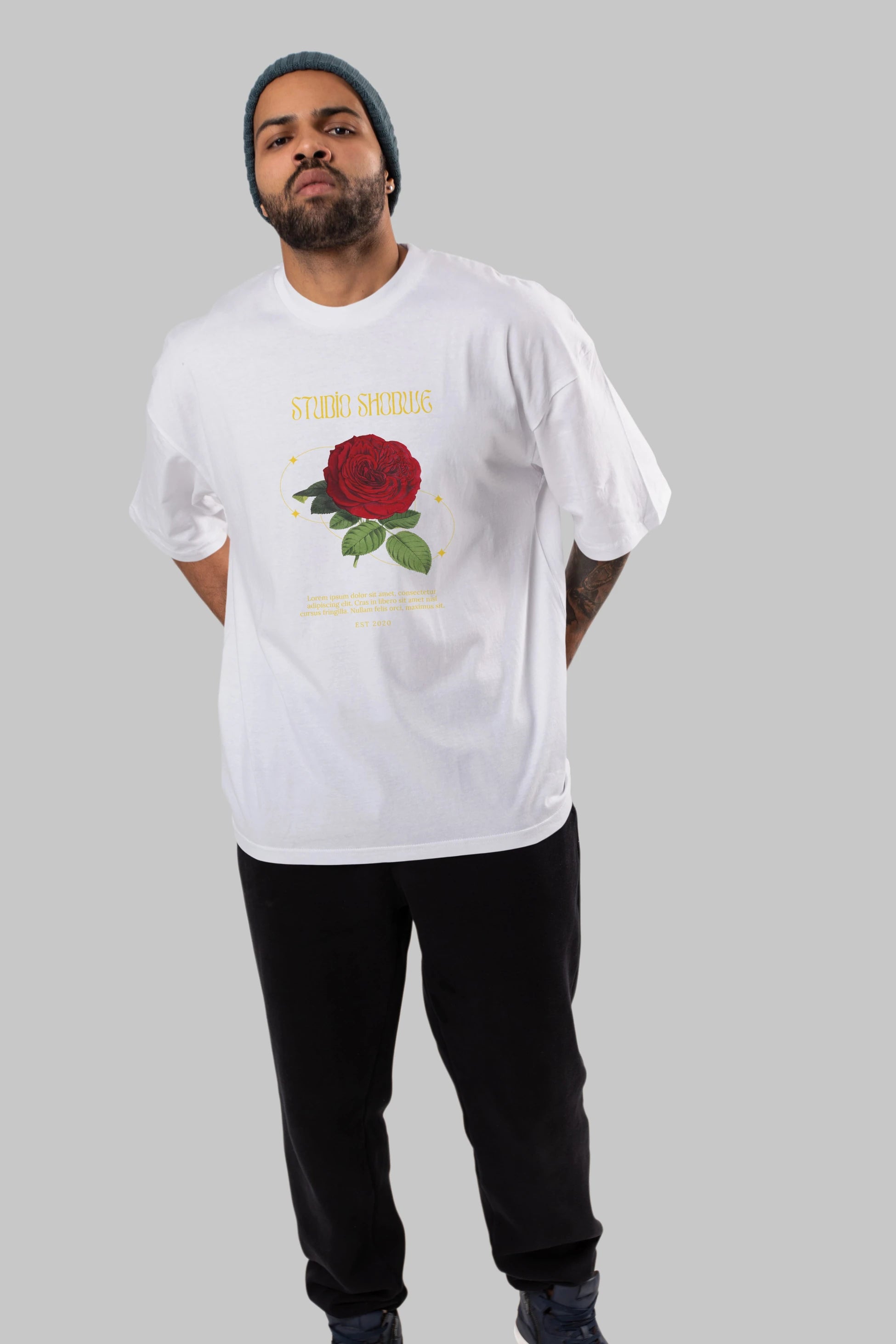 Studio Shodwe Rose Ön Baskılı Oversize t-shirt Erkek Kadın Unisex