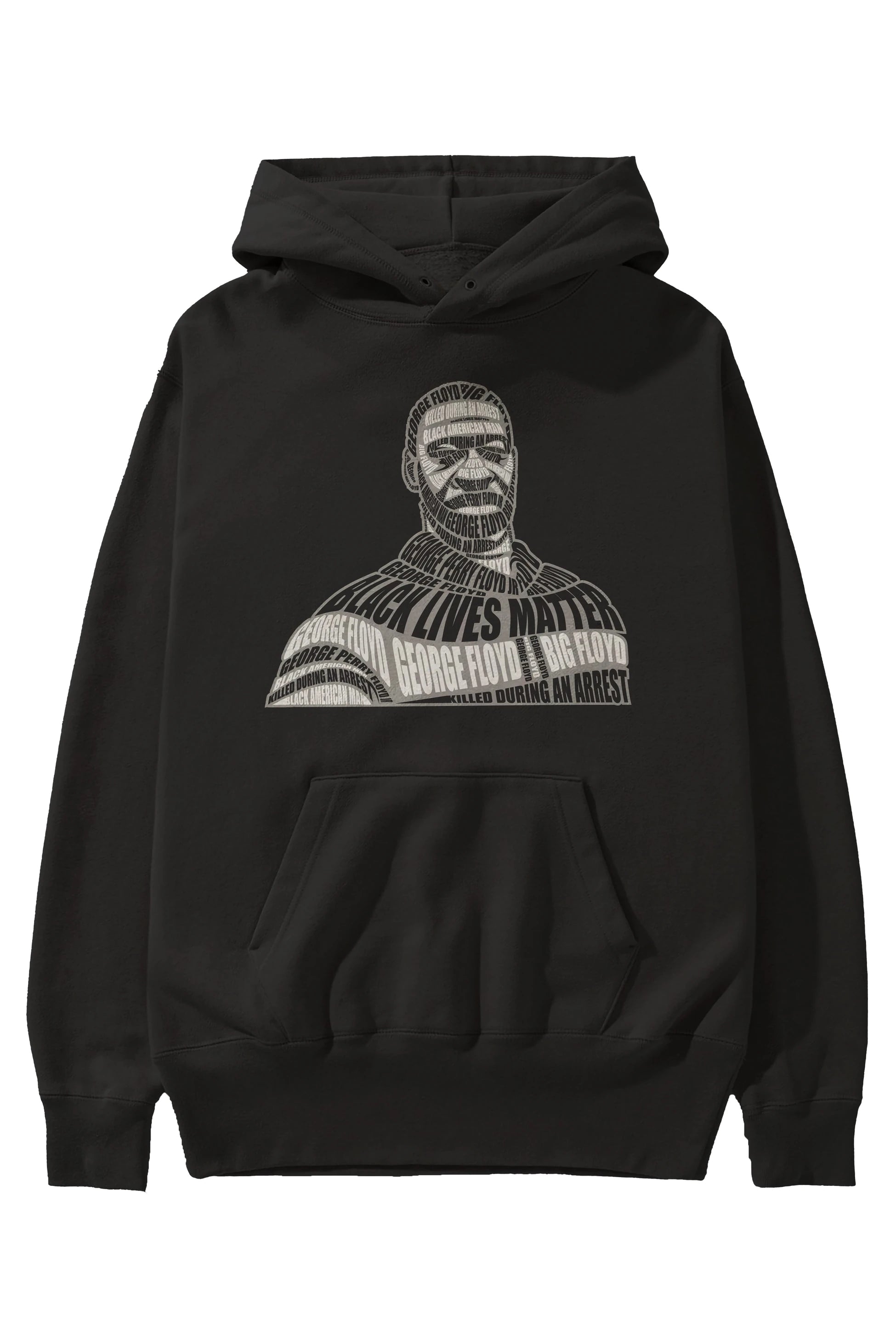George Floyd Calligram Ön Baskılı Hoodie Oversize Kapüşonlu Sweatshirt Erkek Kadın Unisex