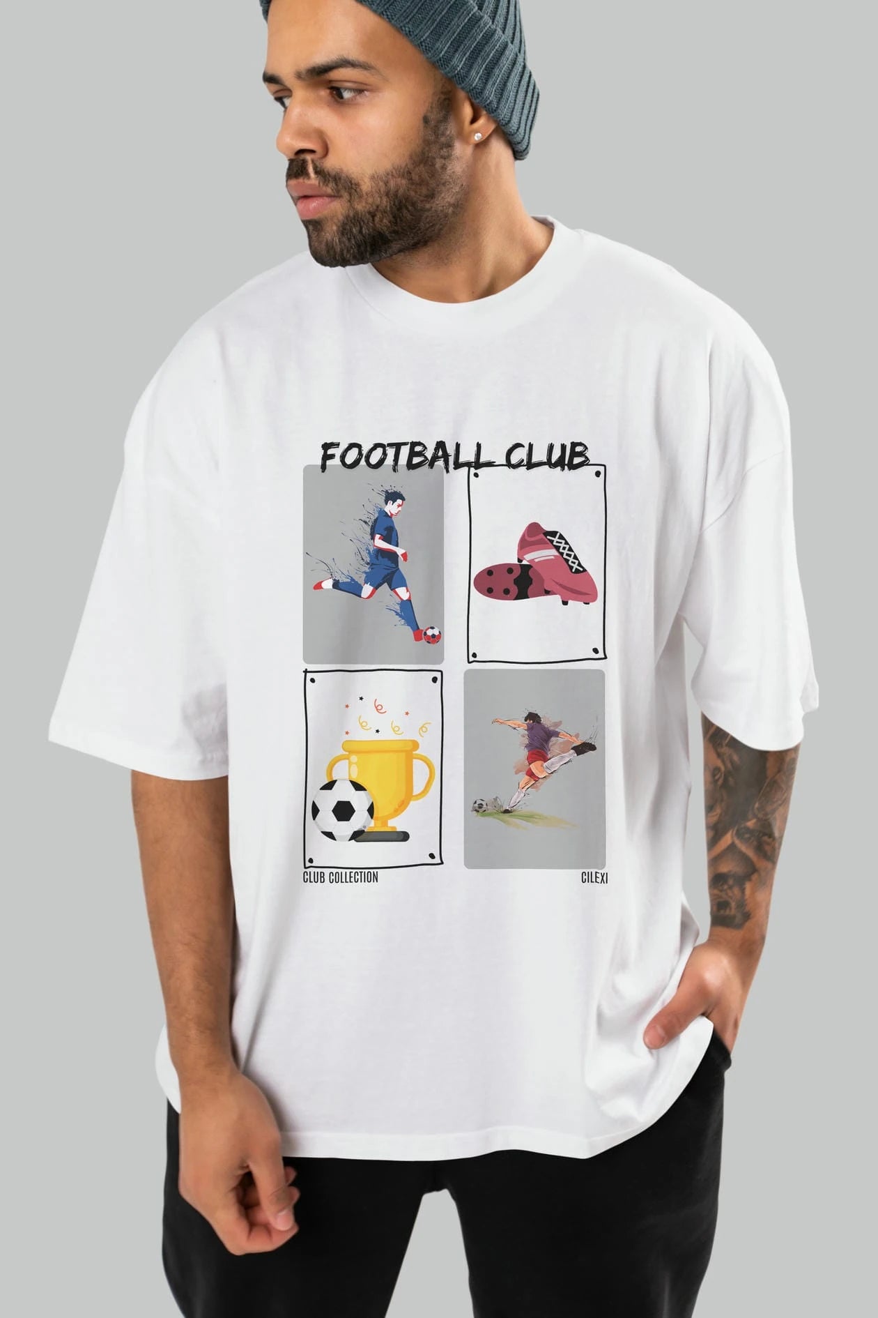 Football Club ön Baskılı Oversize t-shirt Erkek Kadın %100 Pamuk Bisiklet Yaka tişort