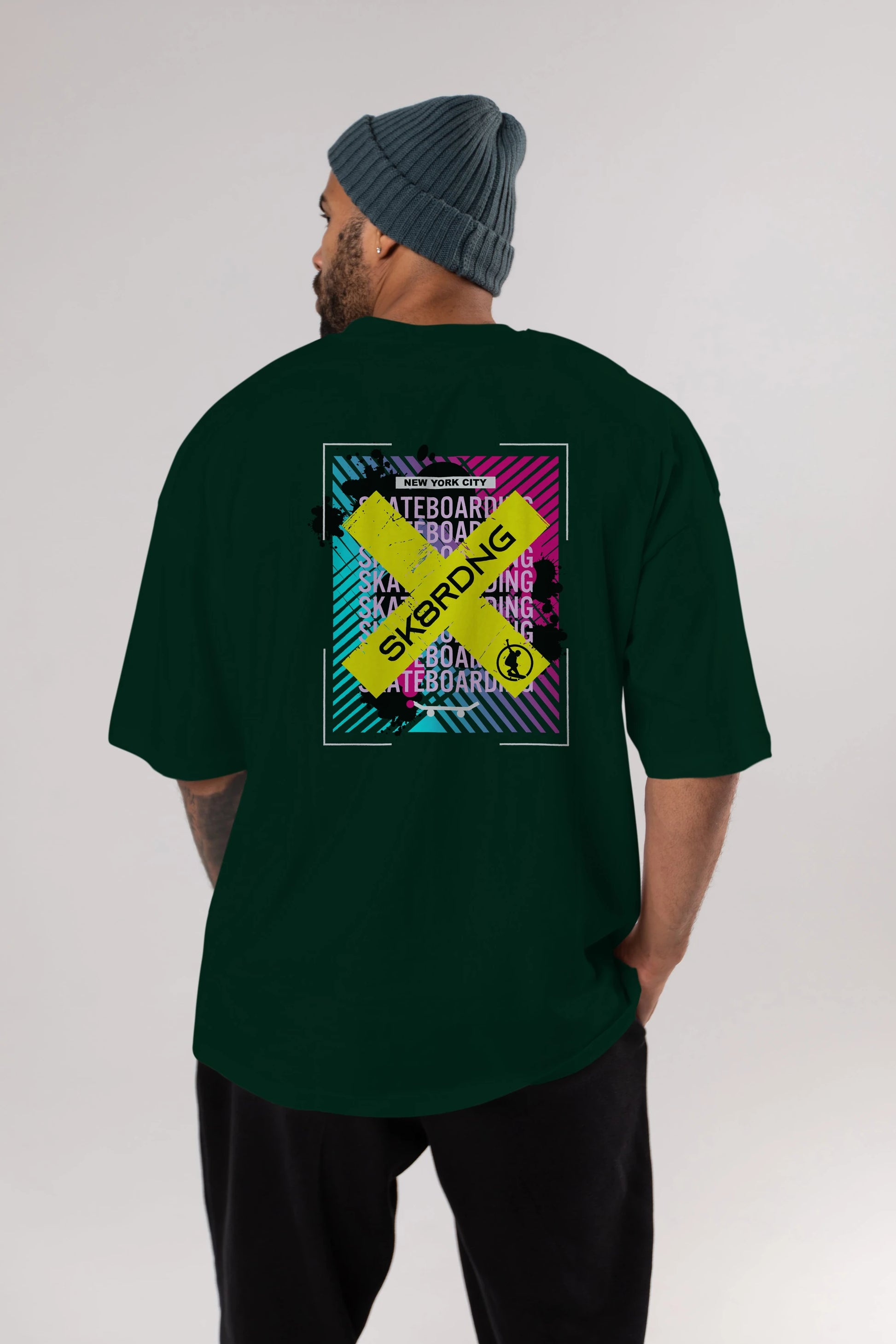 Skatebording Arka Baskılı Oversize t-shirt Erkek Kadın Unisex