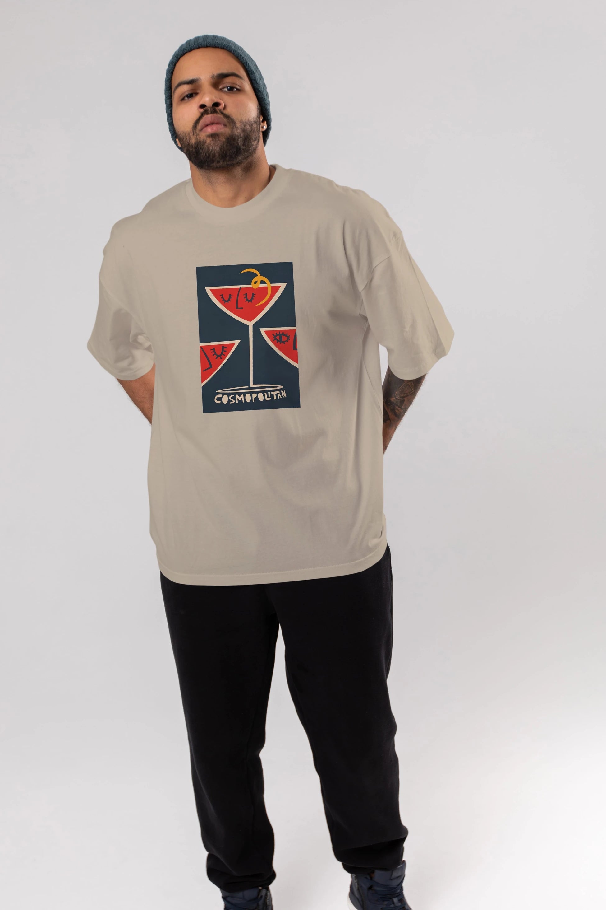 Cosmopolitan 4 Ön Baskılı Oversize t-shirt Erkek Kadın Unisex %100 Pamuk Bisiklet Yaka tişort