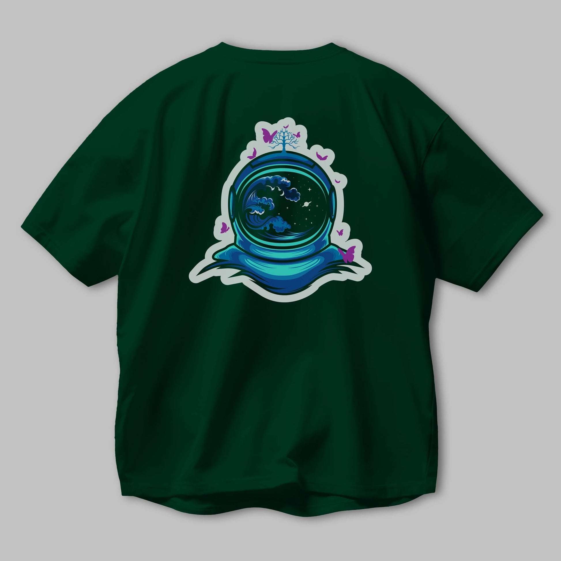 Astronaut and Butterfly Sticker Arka Baskılı Oversize t-shirt Erkek Kadın Unisex