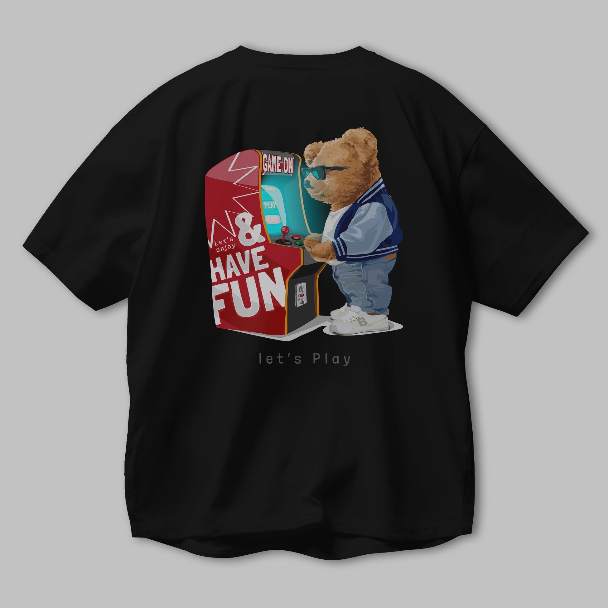 Teddy Bear Lets Play Arka Baskılı Oversize t-shirt Erkek Kadın Unisex %100 Pamuk