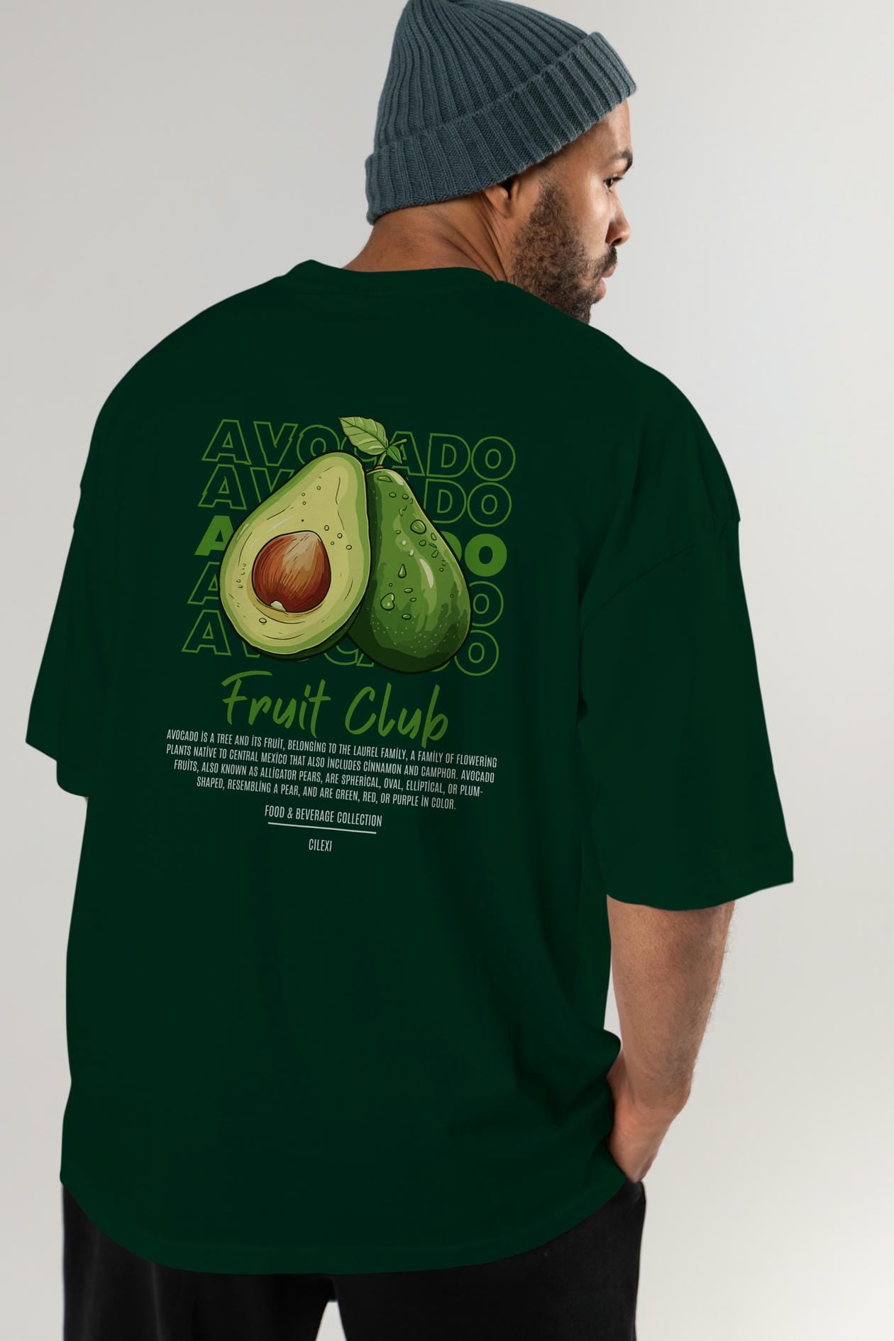 Avocado Arka Baskılı Oversize t-shirt Erkek Kadın Pamuk Bisiklet Yaka tişort