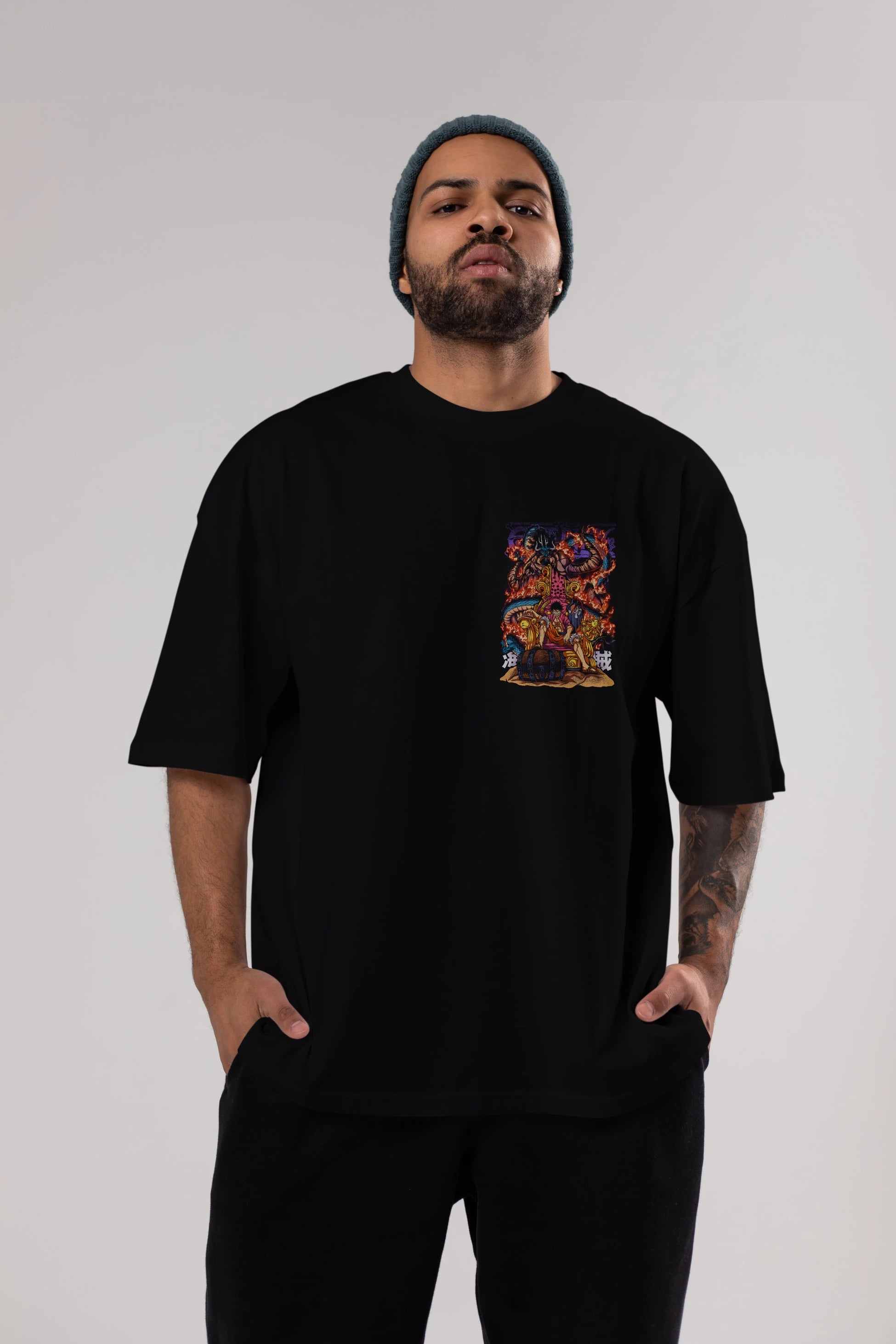 MONKEY D. LUFFY 1 Ön Sol Baskılı Oversize t-shirt Erkek Kadın Unisex %100 Pamuk Bisiklet Yaka tişort