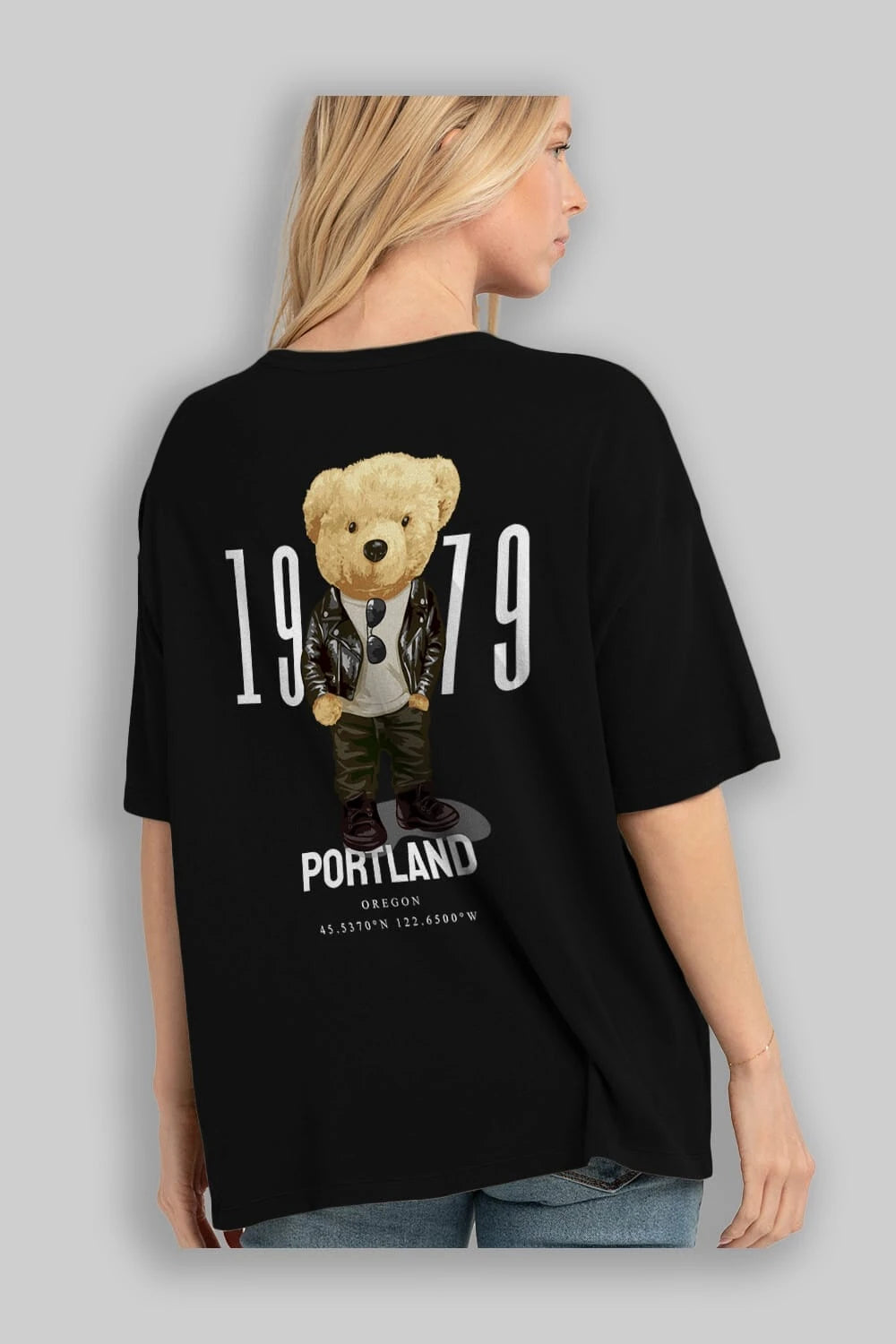 Teddy Bear Portland Arka Baskılı Oversize t-shirt Erkek Kadın Unisex %100 Pamuk
