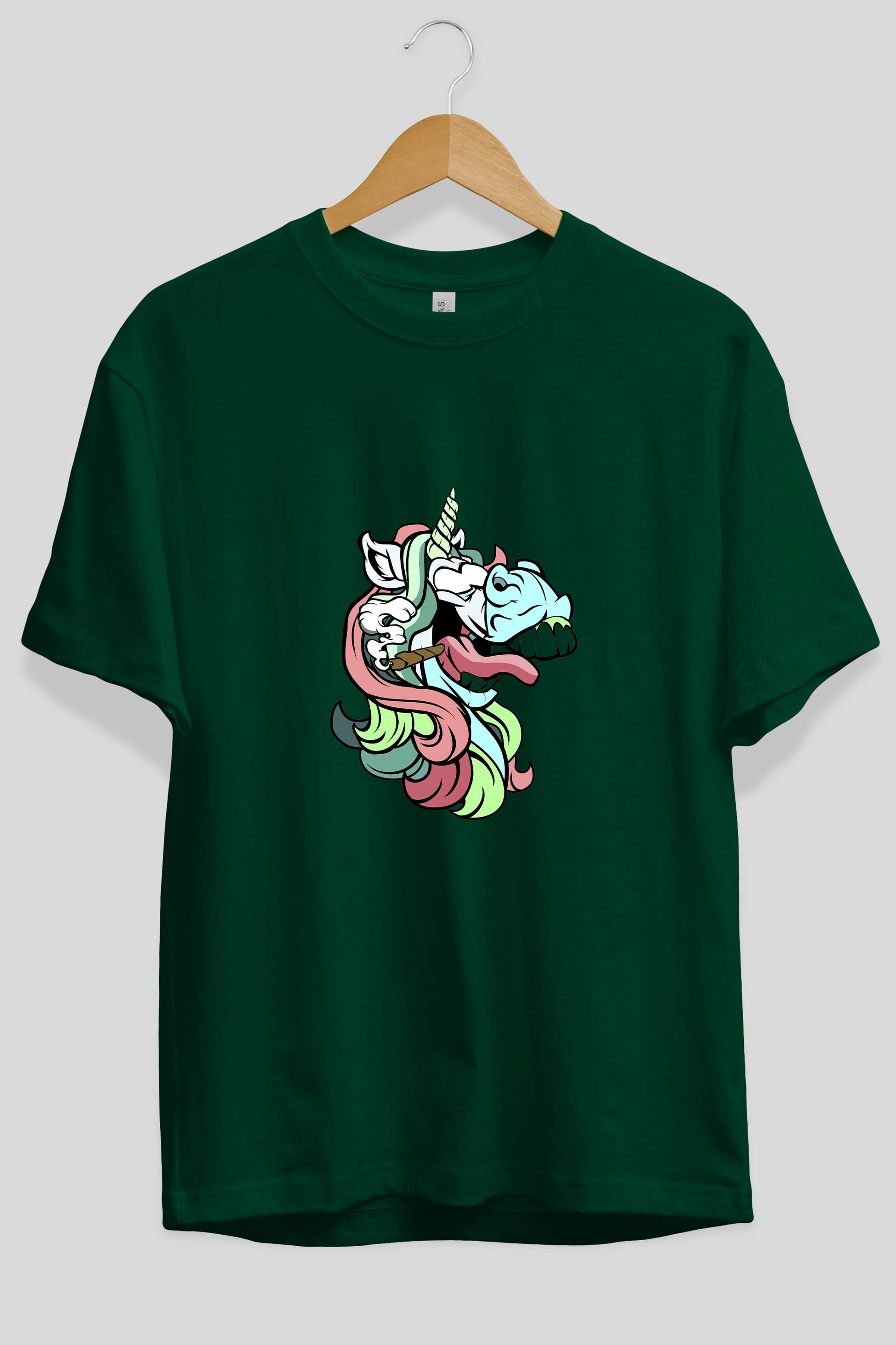 Crazy Unicorn Ön Baskılı Oversize t-shirt Erkek Kadın Unisex %100 Pamuk tişort