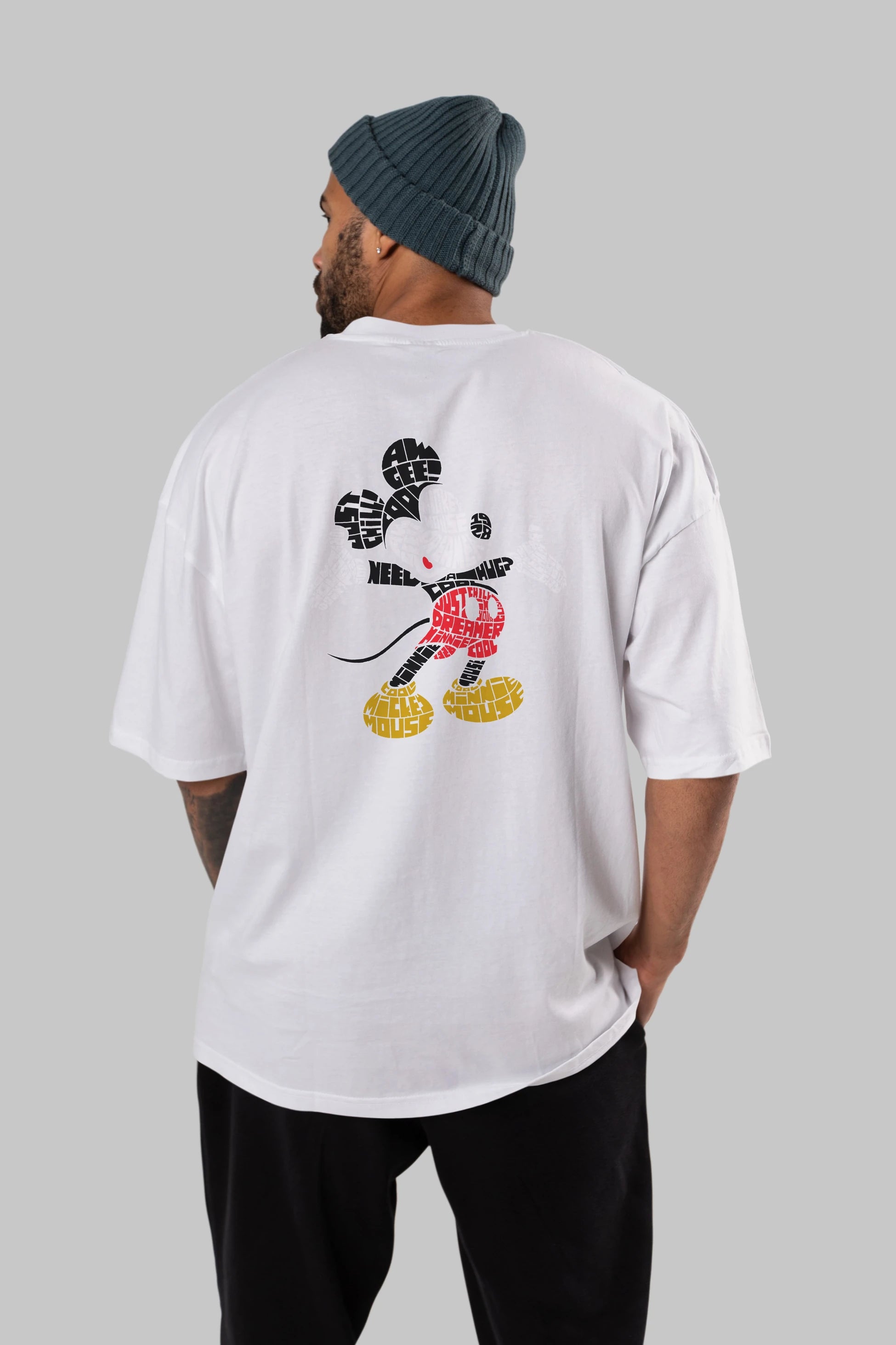 Mickey Arka Baskılı Oversize t-shirt %100 pamuk Erkek Kadın Unisex