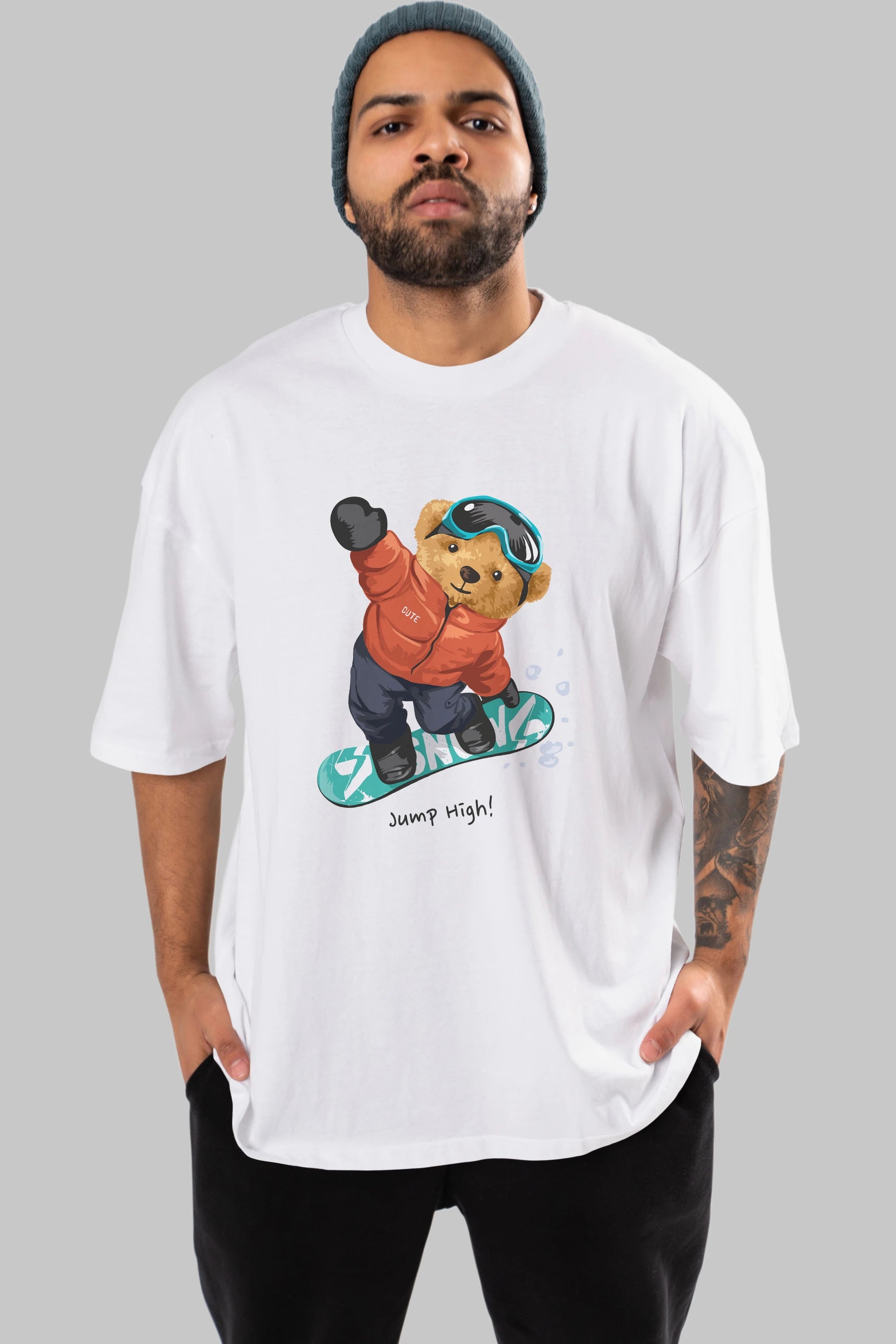 Teddy Bear Jump High Ön Baskılı Oversize t-shirt Erkek Kadın Unisex %100 Pamuk