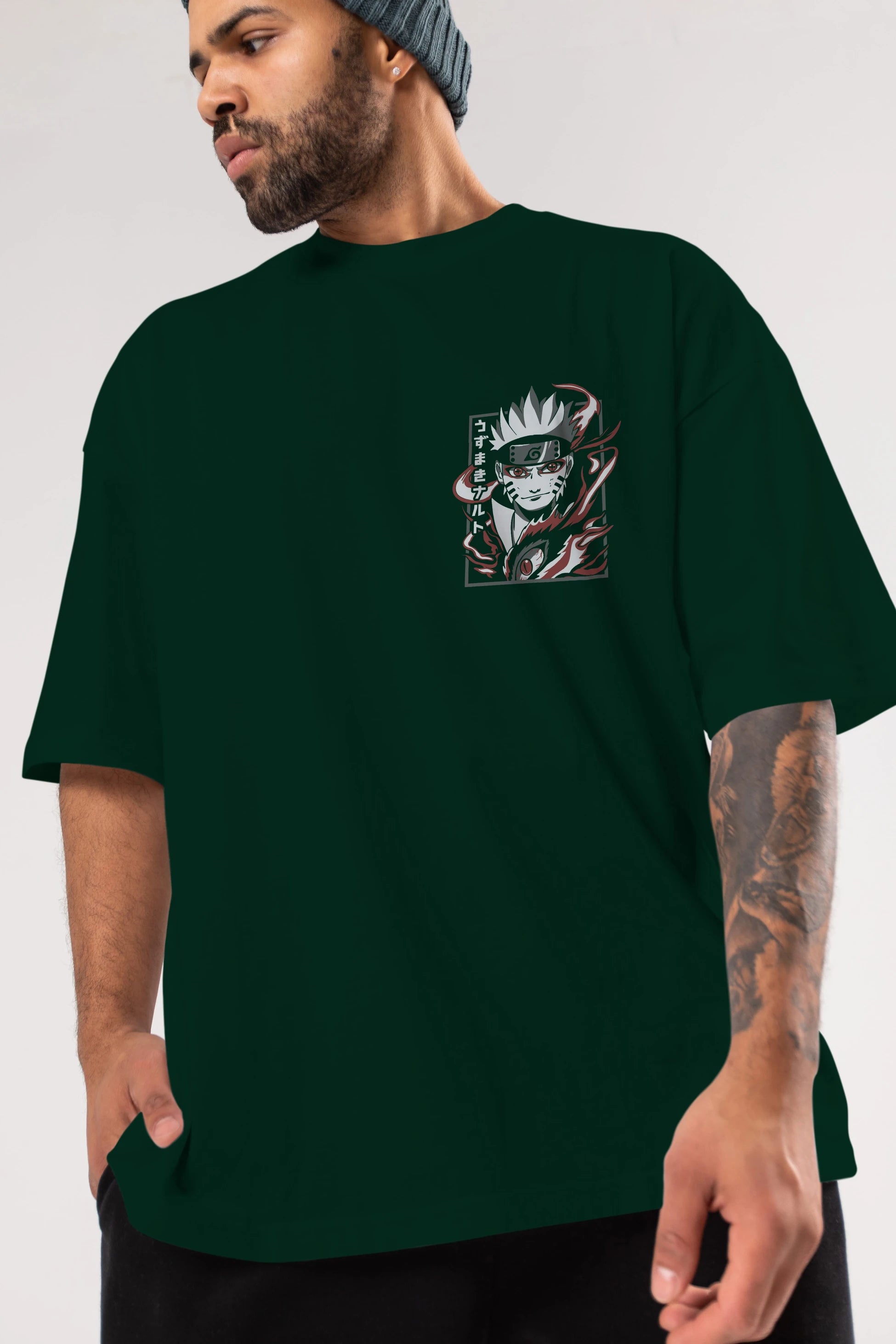 NarutoMod Ön Sol Baskılı Oversize t-shirt Erkek Kadın Unisex %100 Pamuk Bisiklet Yaka tişort