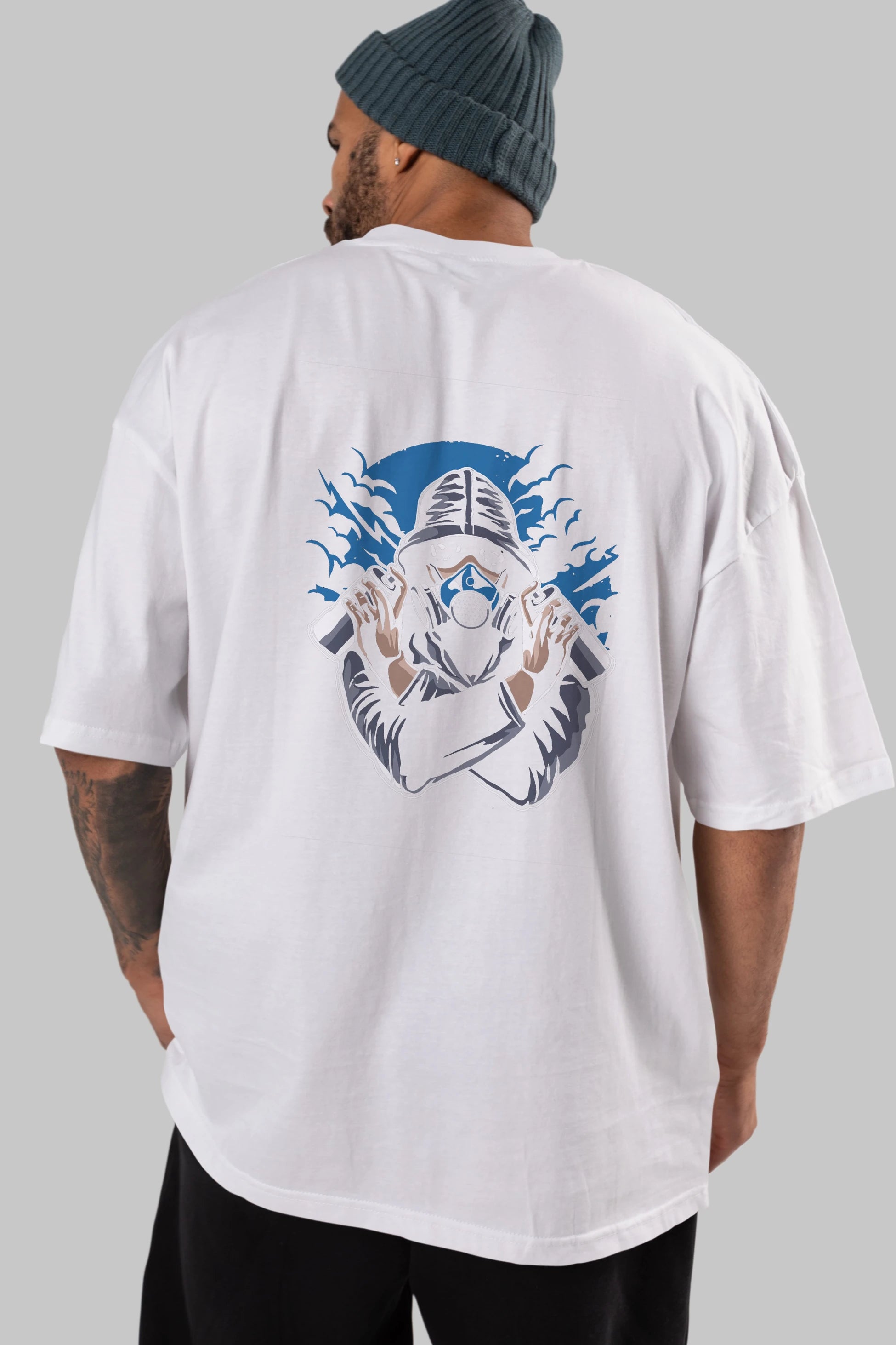 Graffiti Gasmask Arka Baskılı Oversize t-shirt Erkek Kadın Unisex %100 Pamuk