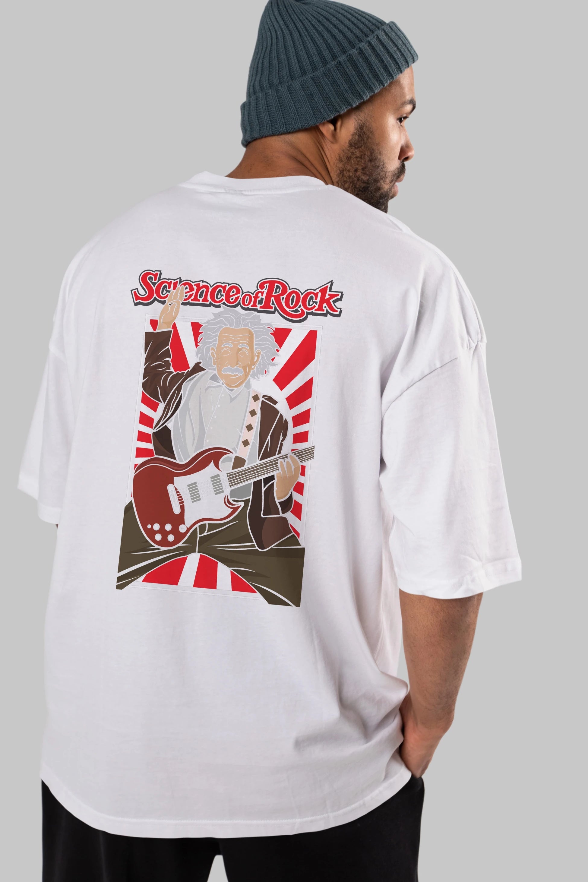 Einstein Science Of Rock Arka Baskılı Oversize t-shirt Erkek Kadın Unisex %100 Pamuk tişort