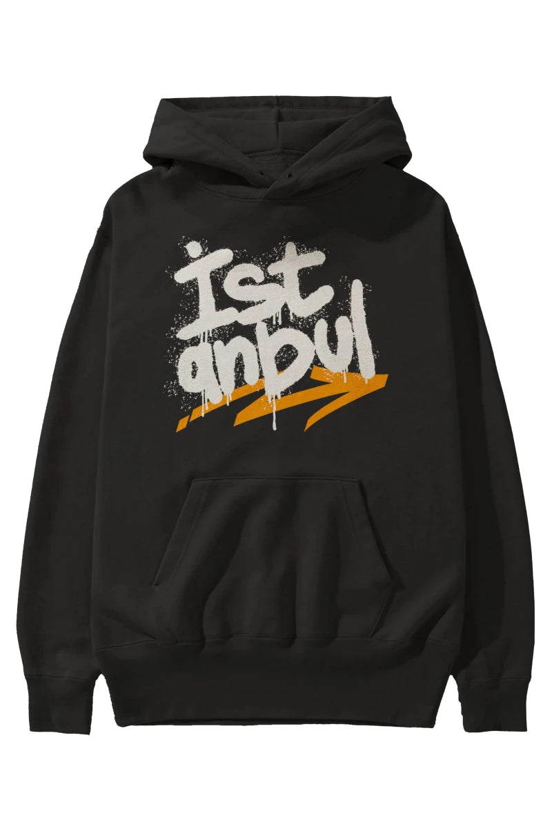 istanbul Yazılı Ön Baskılı Oversize Hoodie Kapüşonlu Sweatshirt Erkek Kadın Unisex - Cilexi