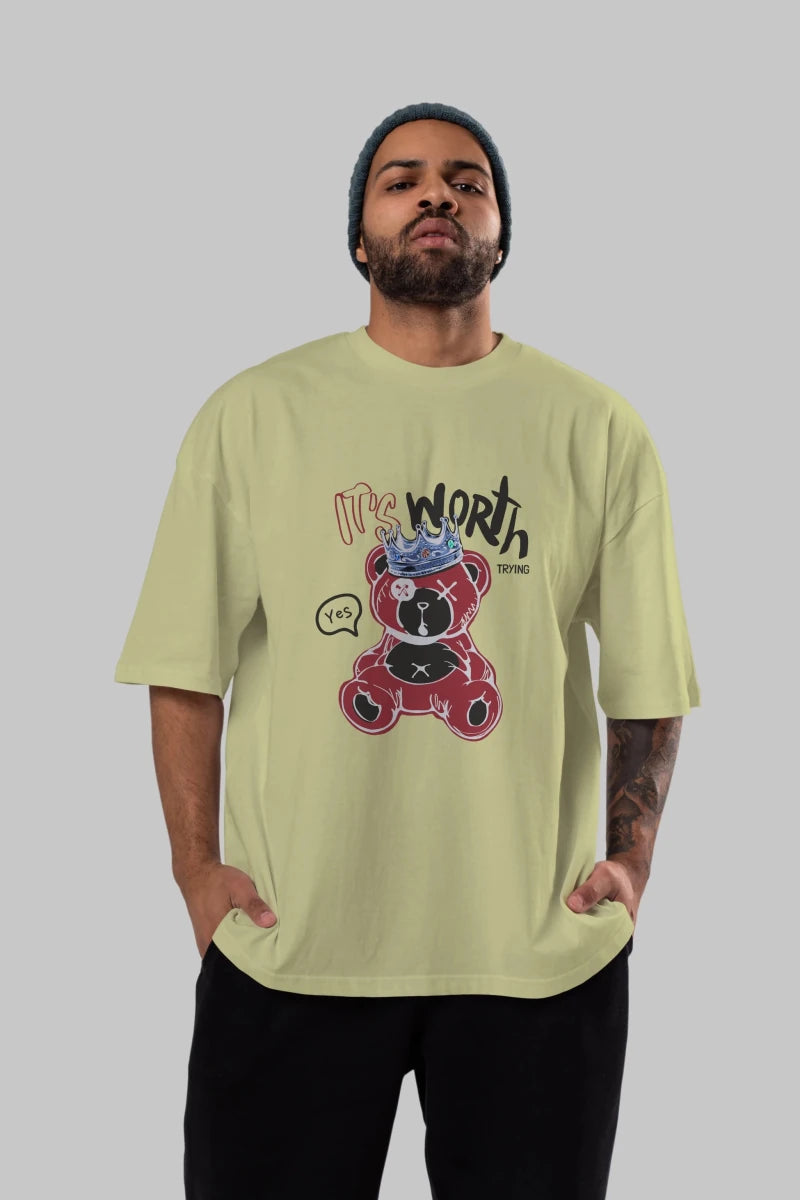 its Worth Trying Bear Ön Baskılı Oversize t-shirt Erkek Kadın Unisex - Cilexi