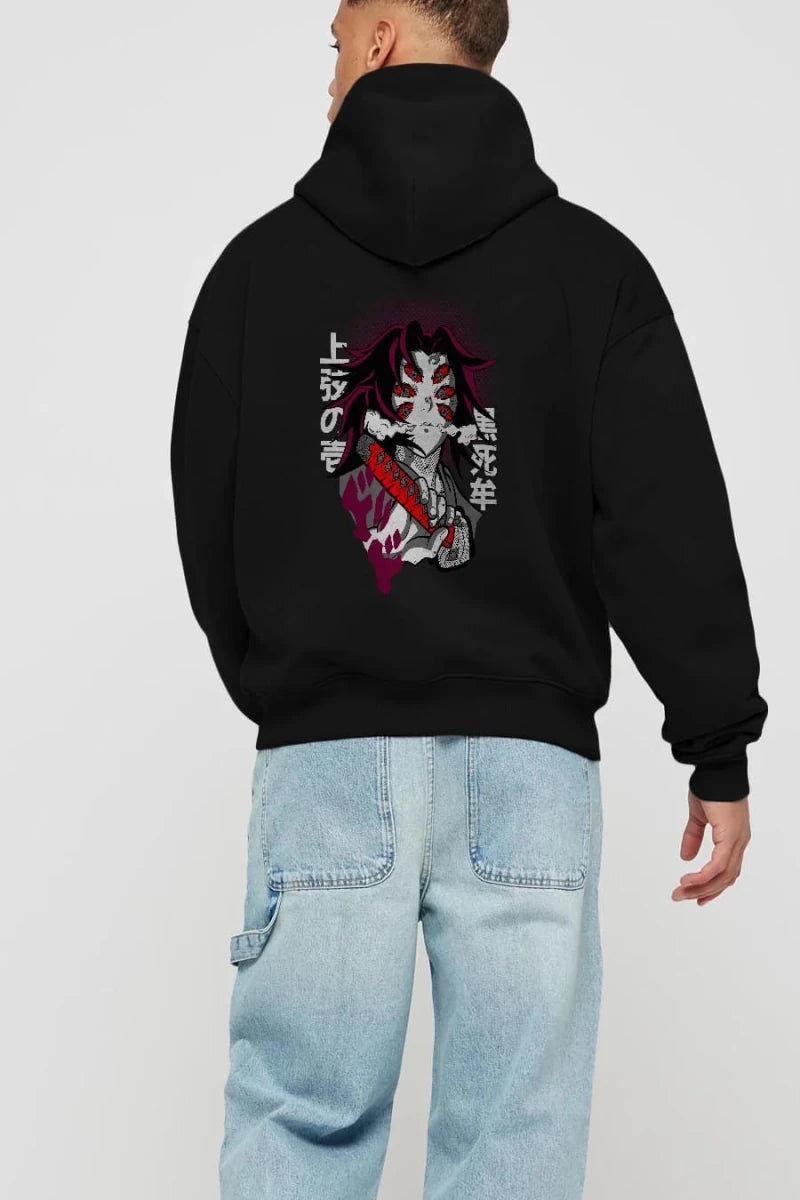 kokushibo DEMON SLAYER Anime Arka Baskılı Hoodie Oversize Kapüşonlu Sweatshirt Erkek Kadın Unisex - Cilexi