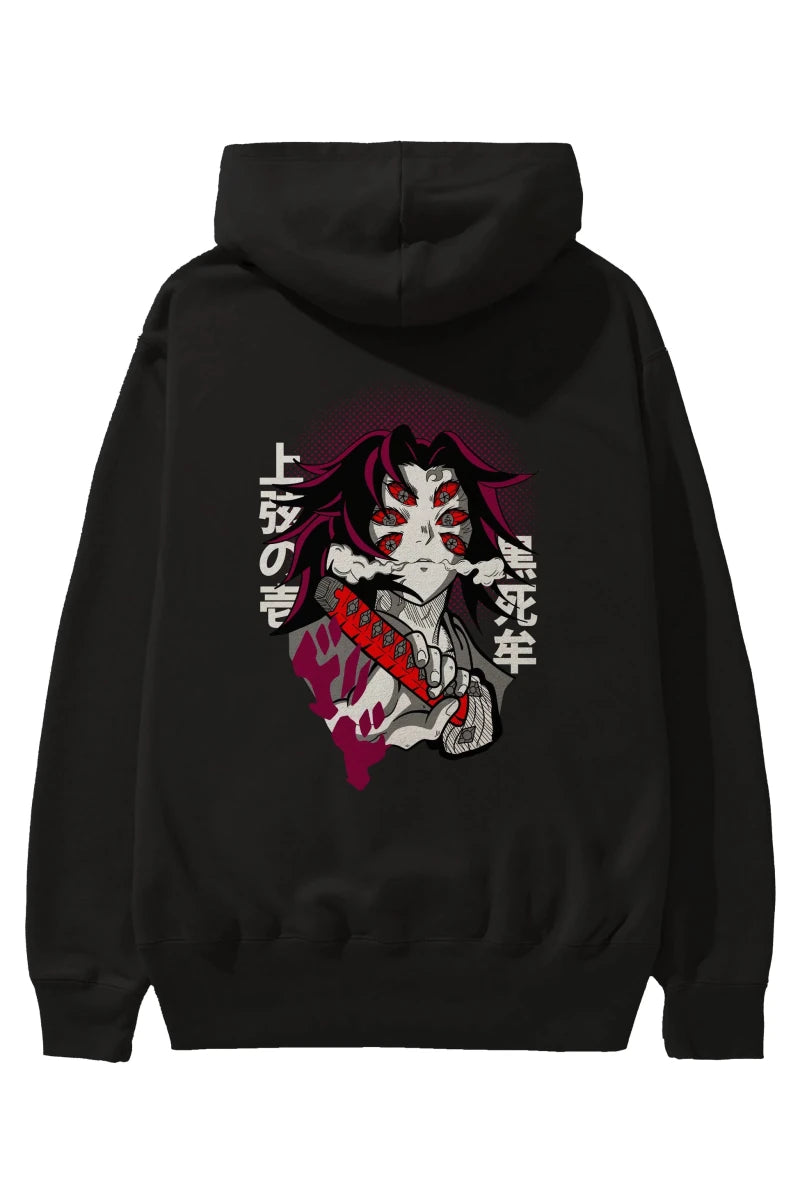 kokushibo DEMON SLAYER Anime Arka Baskılı Hoodie Oversize Kapüşonlu Sweatshirt Erkek Kadın Unisex - Cilexi