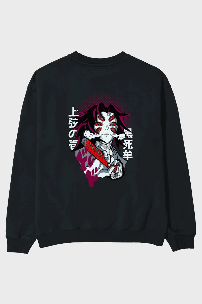 kokushibo DEMON SLAYER Anime Arka Baskılı Oversize Sweatshirt Erkek Kadın Unisex - Cilexi
