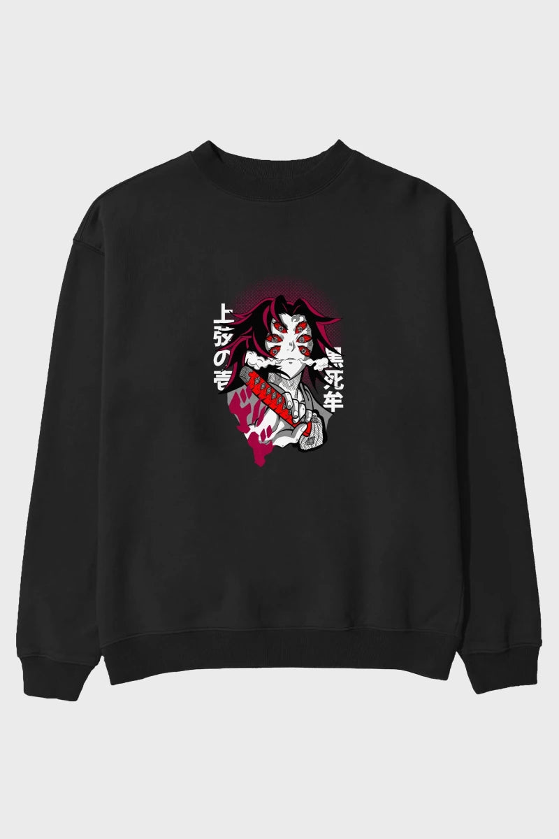 kokushibo DEMON SLAYER Anime Ön Baskılı Oversize Sweatshirt Erkek Kadın Unisex - Cilexi