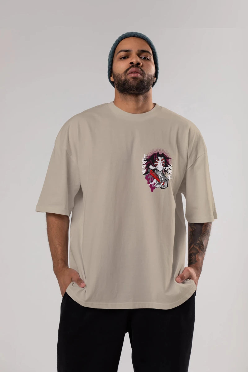 kokushibo DEMON SLAYER Ön Sol Baskılı Oversize t-shirt Erkek Kadın Unisex %100 Pamuk Bisiklet Yaka tişort - Cilexi