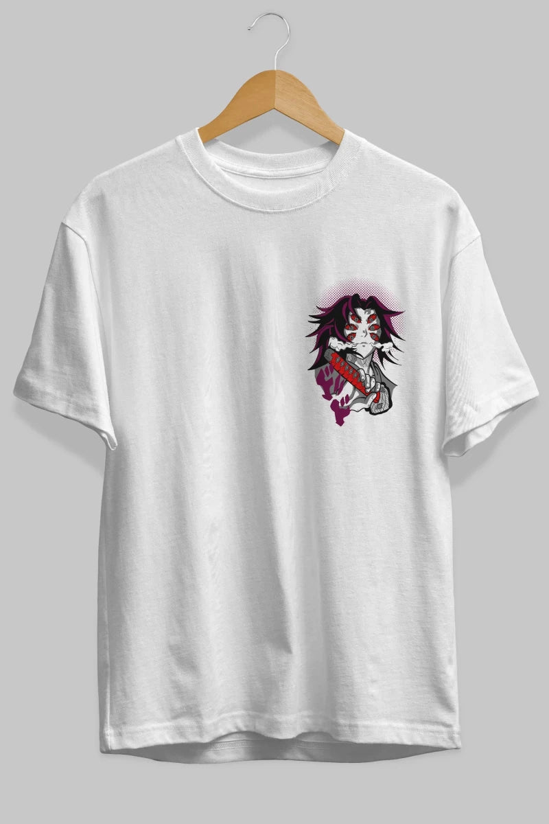 kokushibo DEMON SLAYER Ön Sol Baskılı Oversize t-shirt Erkek Kadın Unisex %100 Pamuk Bisiklet Yaka tişort - Cilexi