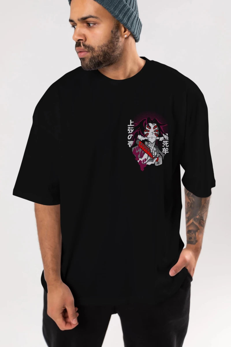 kokushibo DEMON SLAYER Ön Sol Baskılı Oversize t-shirt Erkek Kadın Unisex %100 Pamuk Bisiklet Yaka tişort - Cilexi